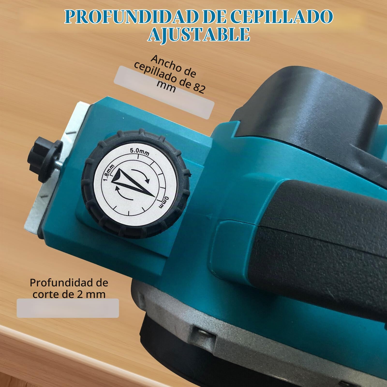 Cepillo de Madera Eléctrico Inalámbrico compatible con Makita 18V batería, 15000 rpm, Motor sin Escobillas, Profundidad Ajustable de 0-2 mm para Trabajos Carpintería DIY