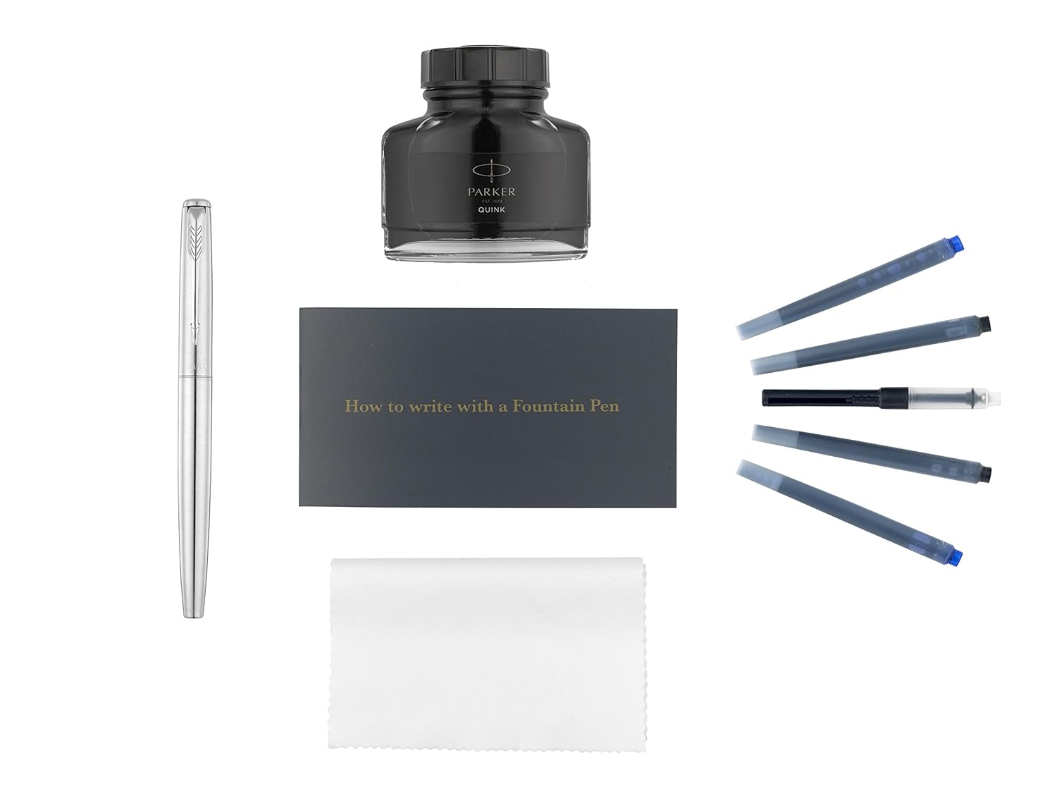 Parker Jotter Fountain Pen Kit, Stainless Steel with Chrome Trim, Ink