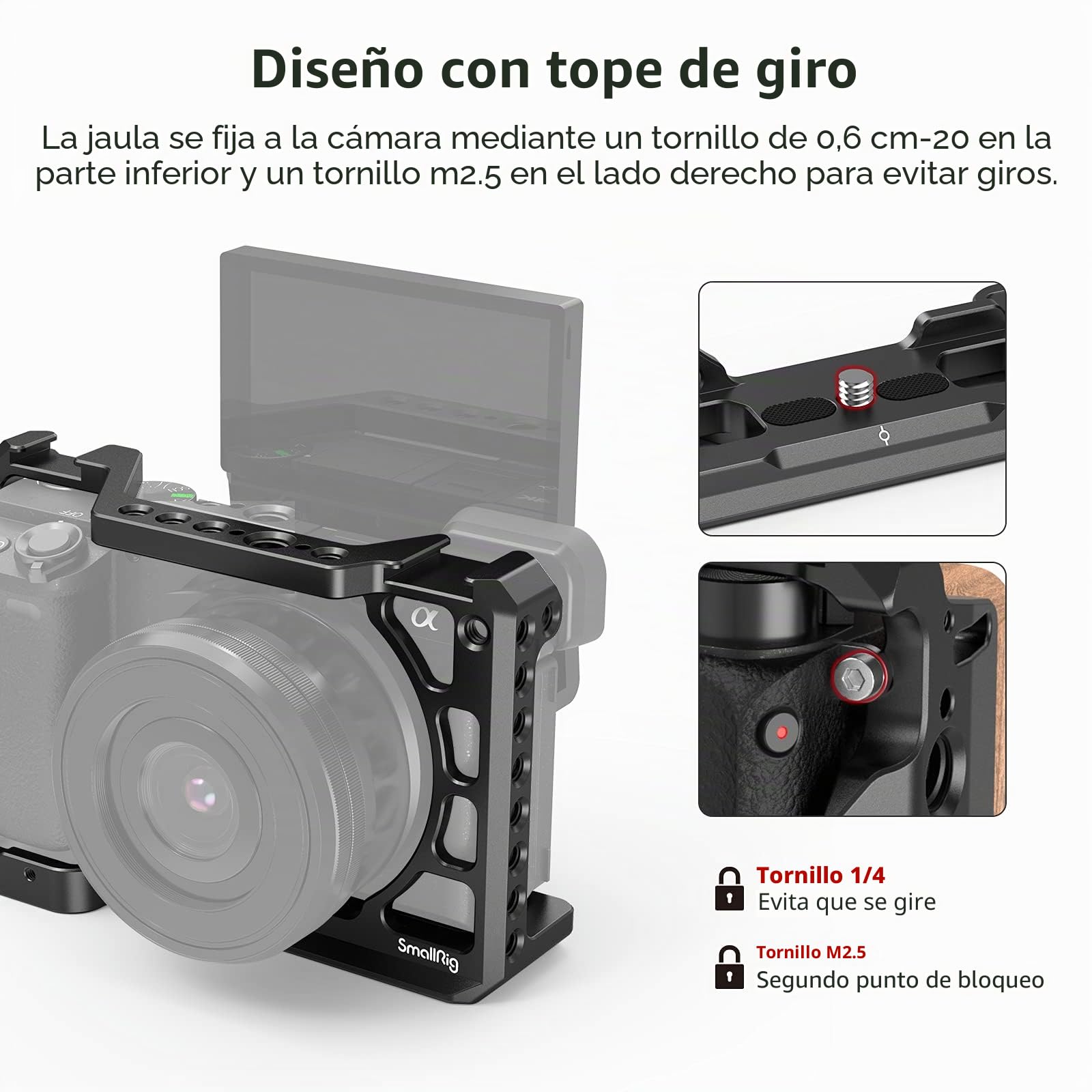 SMALLRIG A6100/A6300/A6400/A6500 Cage Camera, Jaula de Camara con 1/4 Tornillo y Orificio de Ubicación para ARRI para Sony A6100/A6300/A6400/A6500-2310