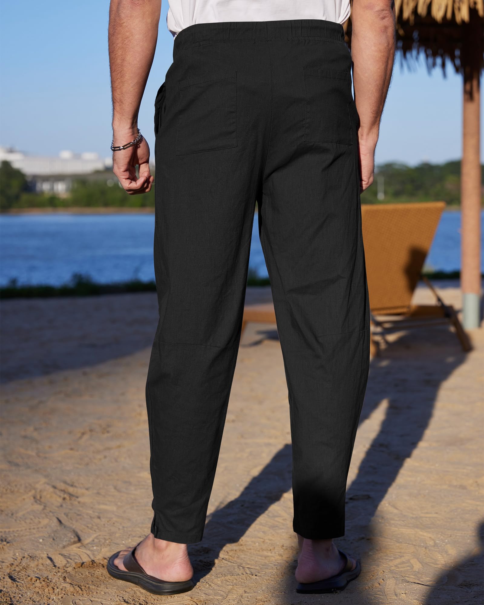 YAOBAOLE Pantalon Homme Lin Et Coton Pantalon Toile Été Pantalons Detente Yoga Léger Regular Taille Elastique