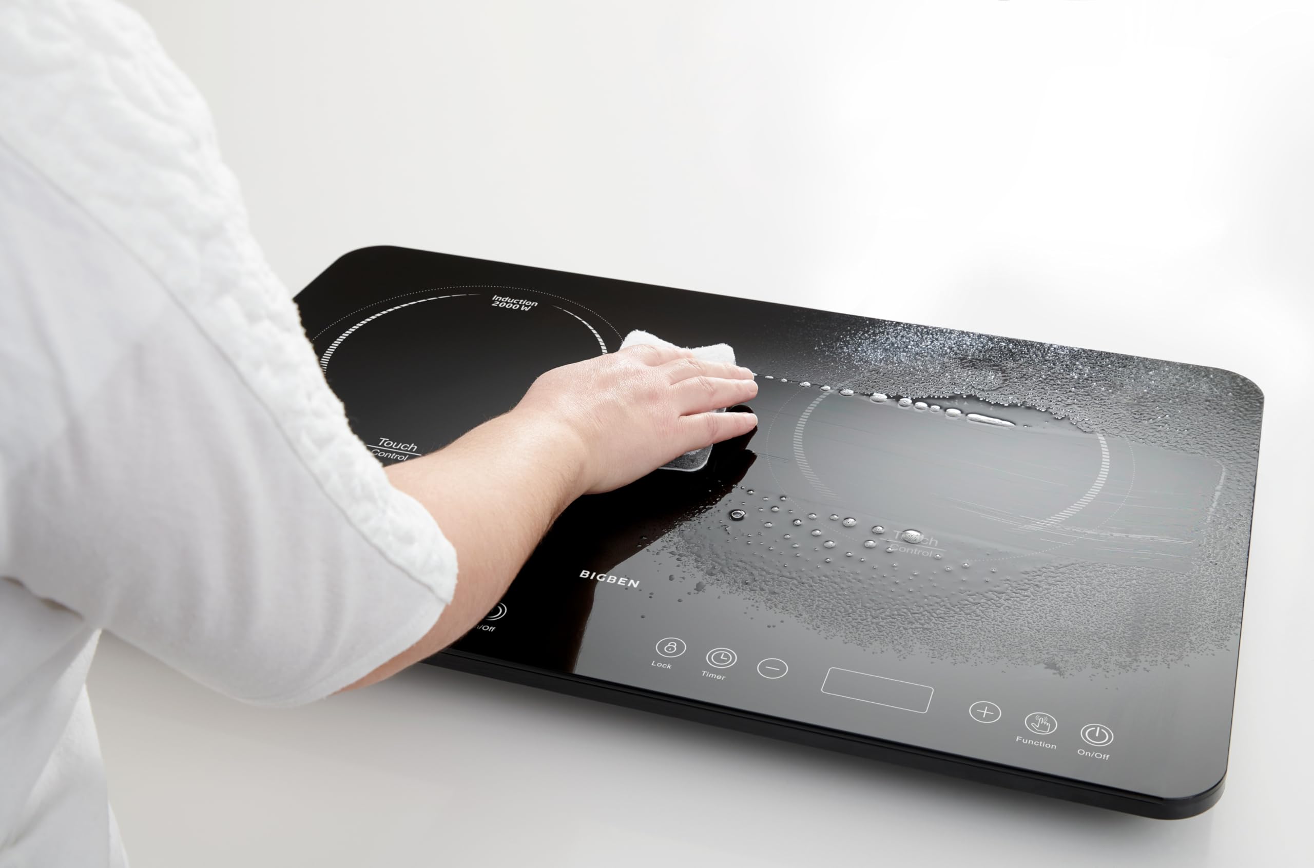Bigben Plaque Induction Double Portable 3500 W - Table de Cuisson 2 Feux, Minuteur, Contrôle Température 60-240 °C, Idéale Cuisine Quotidienne, Studio - Nettoyage Facile - CKDUO2BK (Deux plaques)