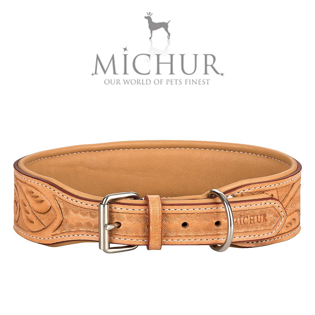 MICHUR Felipe Hundehalsband Leder, Caramel Beige, mit Stanzungen | Lederhalsband, Beige, Halsband, Leder, Hund, In verschiedenen Größen erhältlich