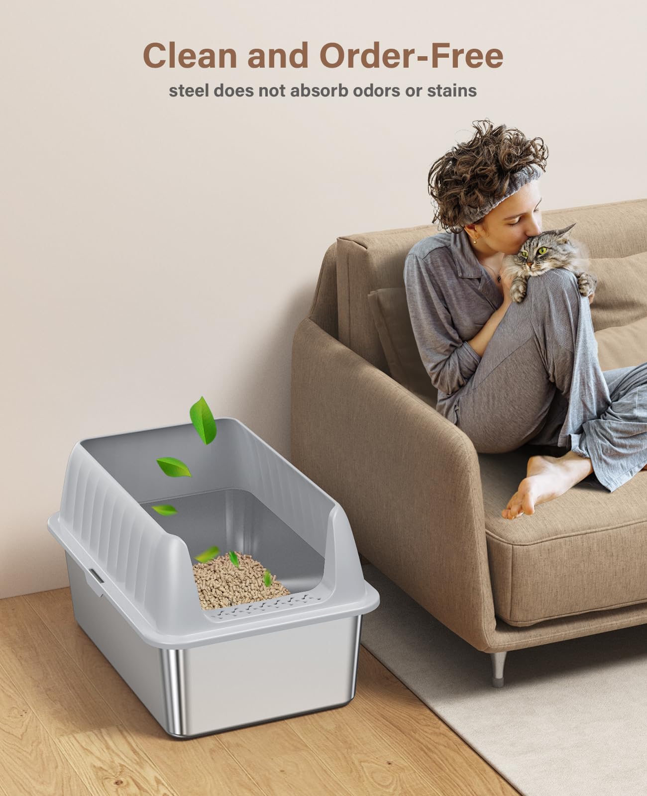 Stainless Steel Cat Litter Box XL with Lid, Enclosed Metal Extra Large Litter Box Pan High Sided with Scoop for Big Cats, Non-Sticky, Anti-Urine Leakage, Easy Cleaning - image 6