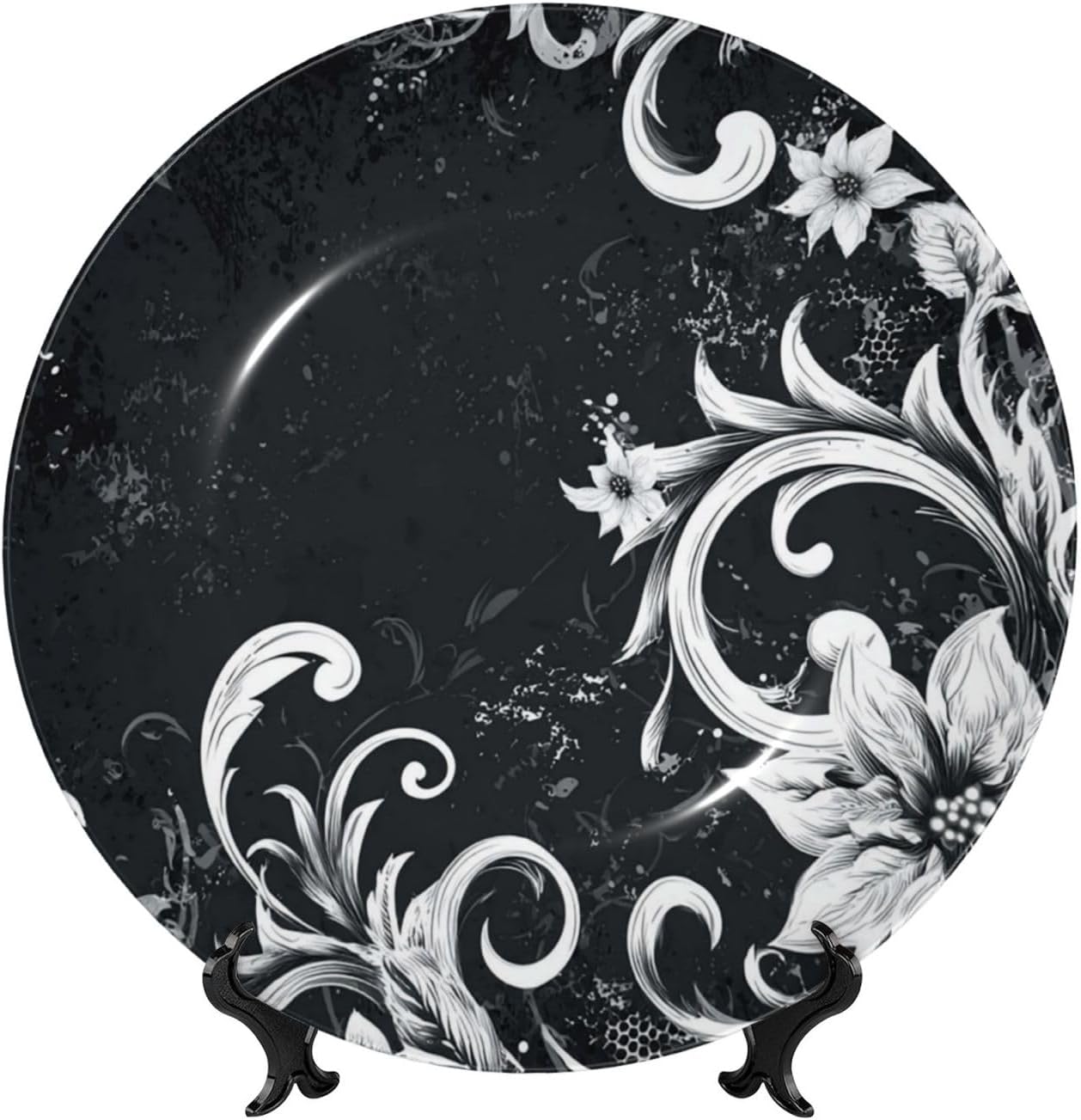 Decorative Plate 10in Bone China Dessert Plates with Display Stand Ceramic Ornament Ceramic Boho Abstract Flowers Decorative Plates Art Crafts Porcelain Plate for Home Club Living Room