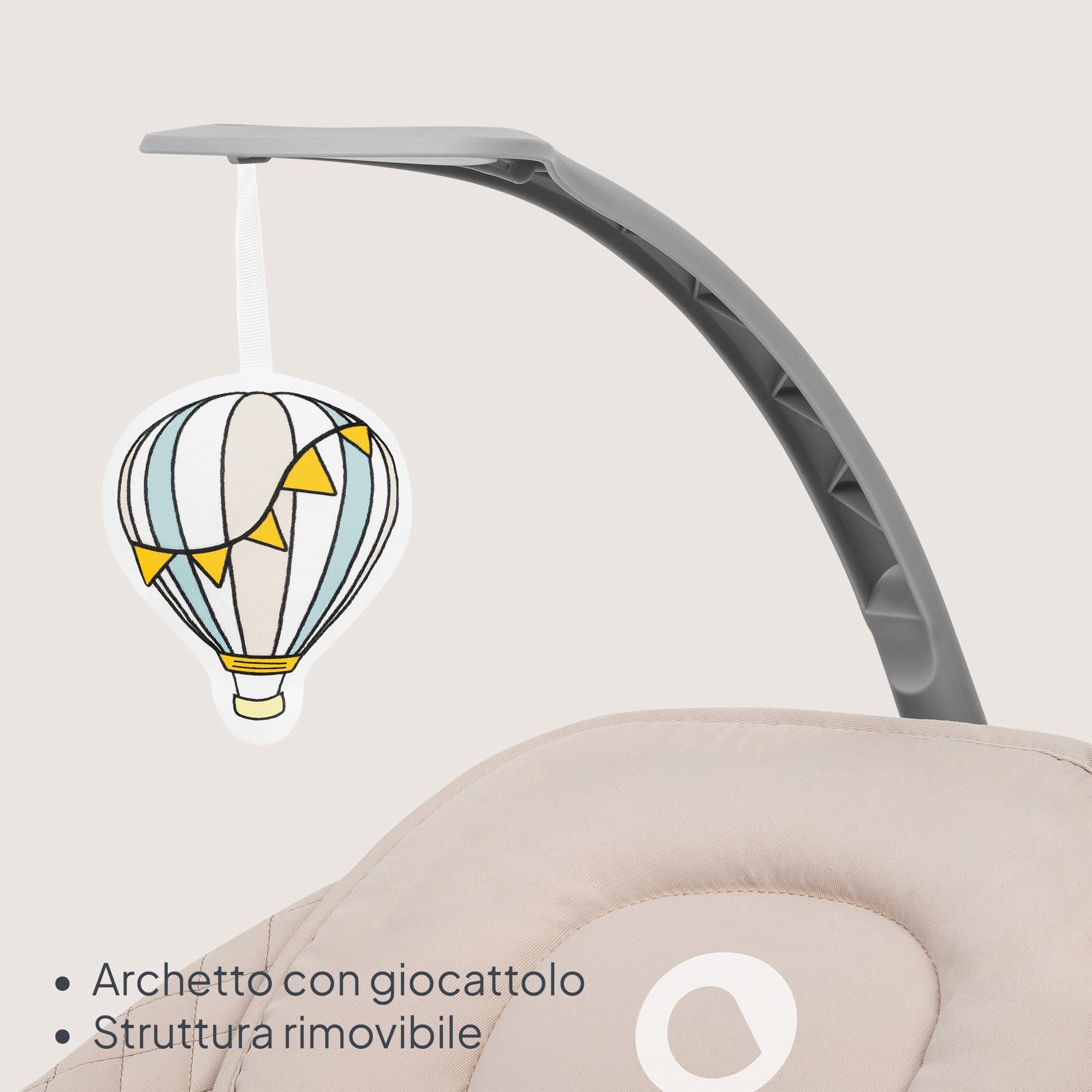 LIONELO RIO Dondolo elettrico per bambini, Schienale regolabile, dondolo a 3 velocità, cinture di sicurezza con cuscino Melodie e suoni della natura Archetto con giocattolo Leggero, fino a 9 kg