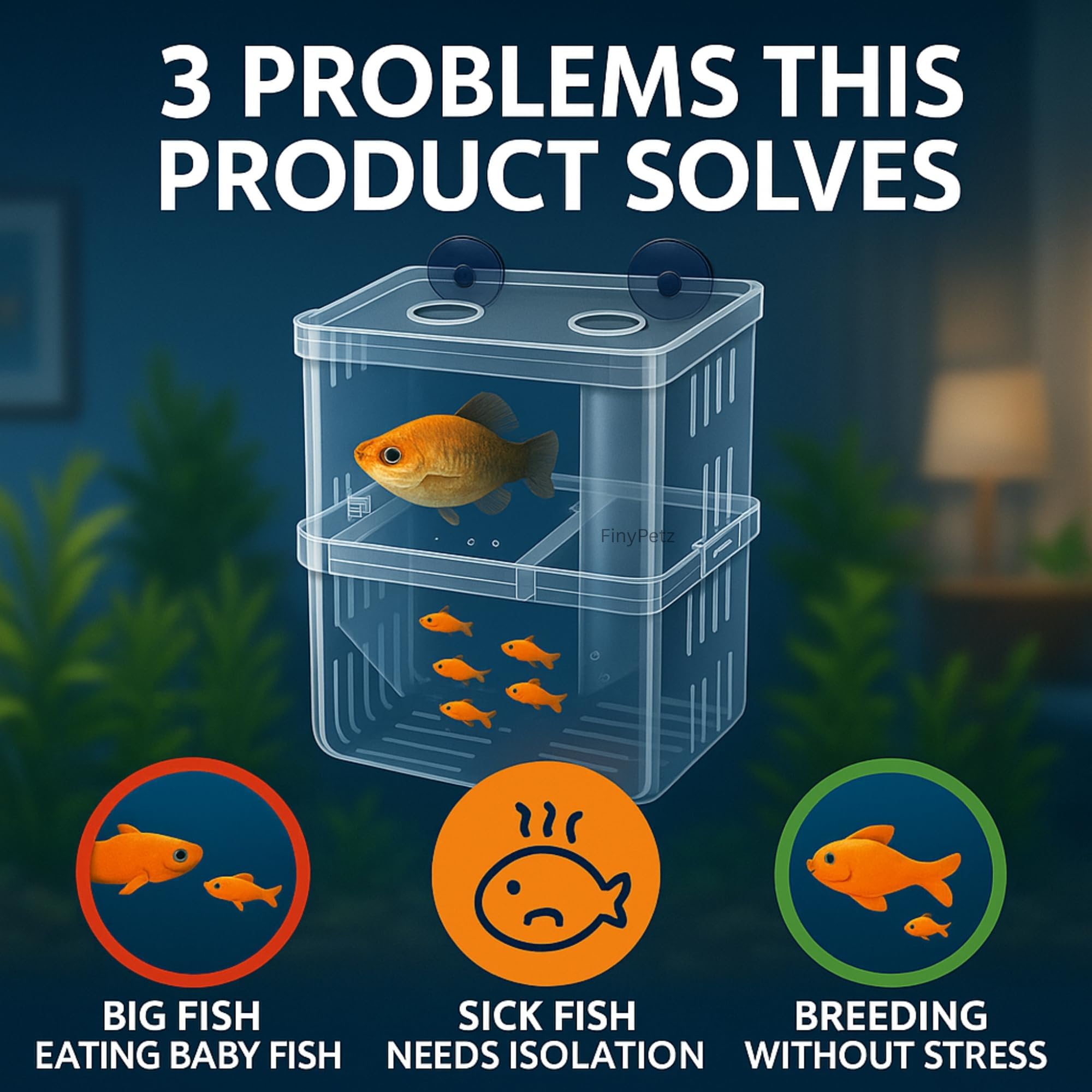 FinyPetz Double Deck Aquarium Breeding Box (Large, 13×10×7 cm) Acrylic Fish Fry Isolation Tank | Strong Suction Cup Breeder Box for Guppy, Molly, Betta | Safe Baby Fish Protection & Quarantine 1