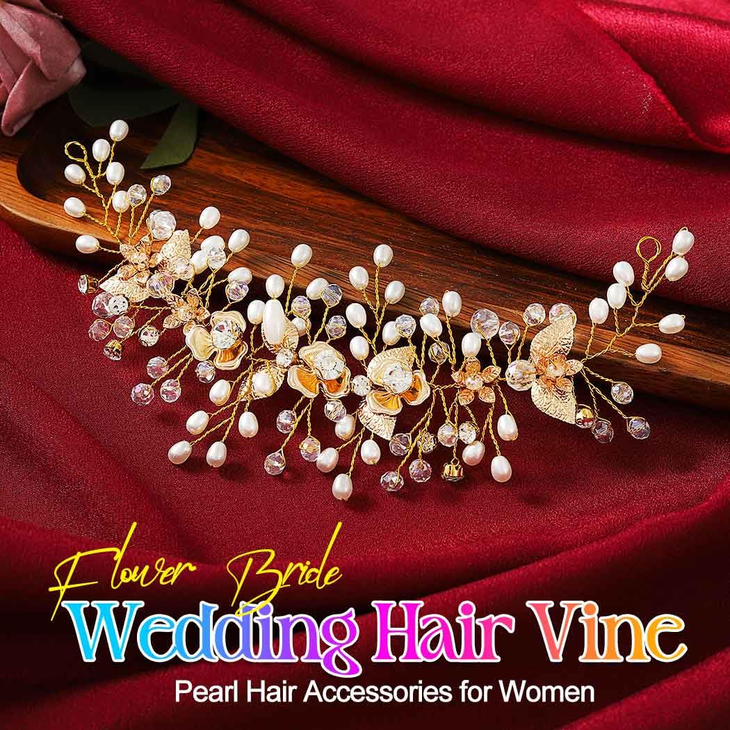 EASEDAILY Bride Wedding Hair Vine Flower Leaf Bridal Headpieces Pearl Hair Accessories for Women and Girls - Image 2