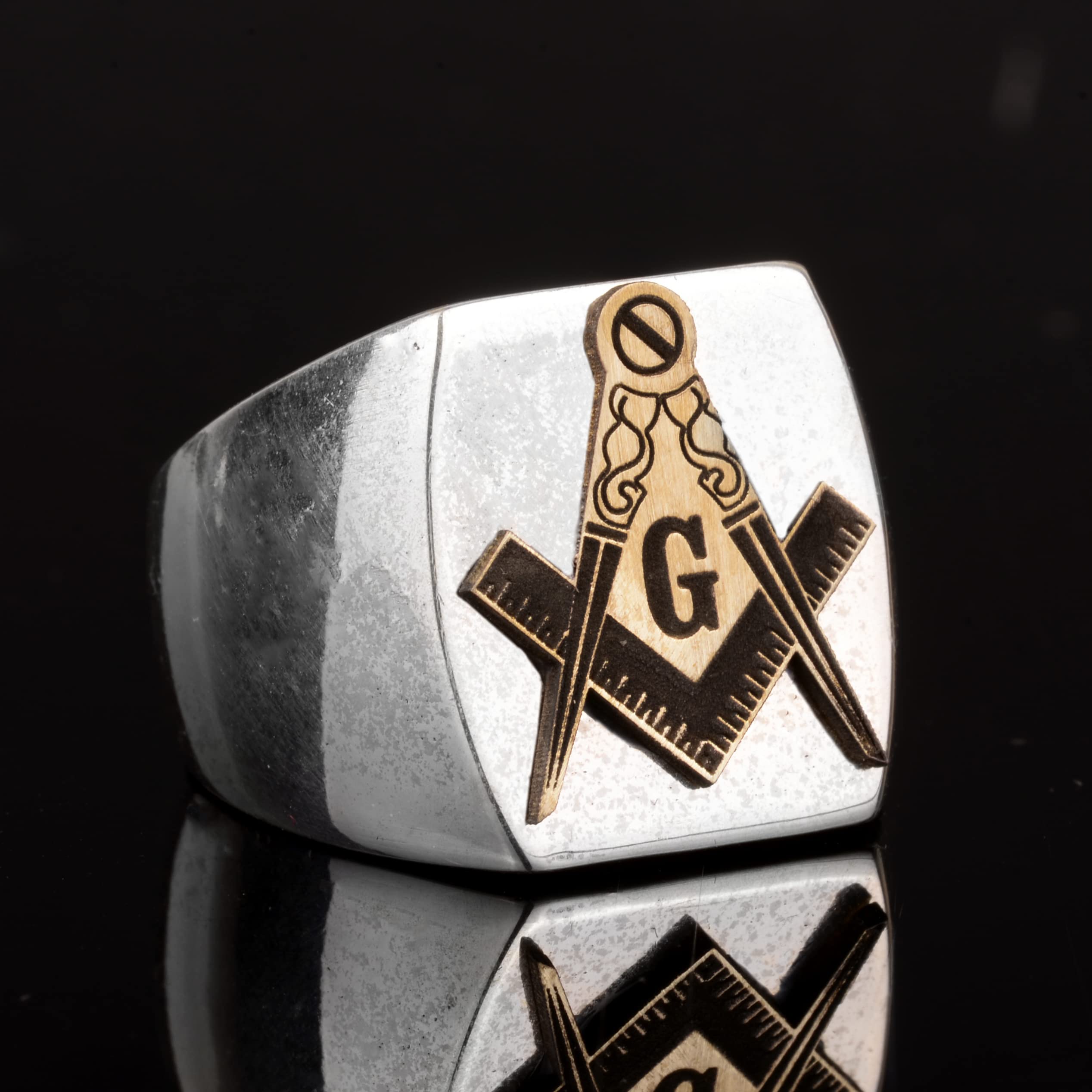 KAMBO Anillo masónico para hombre, anillo único hecho a mano, de plata de ley 925 para hombre, bronce plateado, sin piedras preciosas, Plata de ley 925, bronce, piedra preciosa, madera, Sin