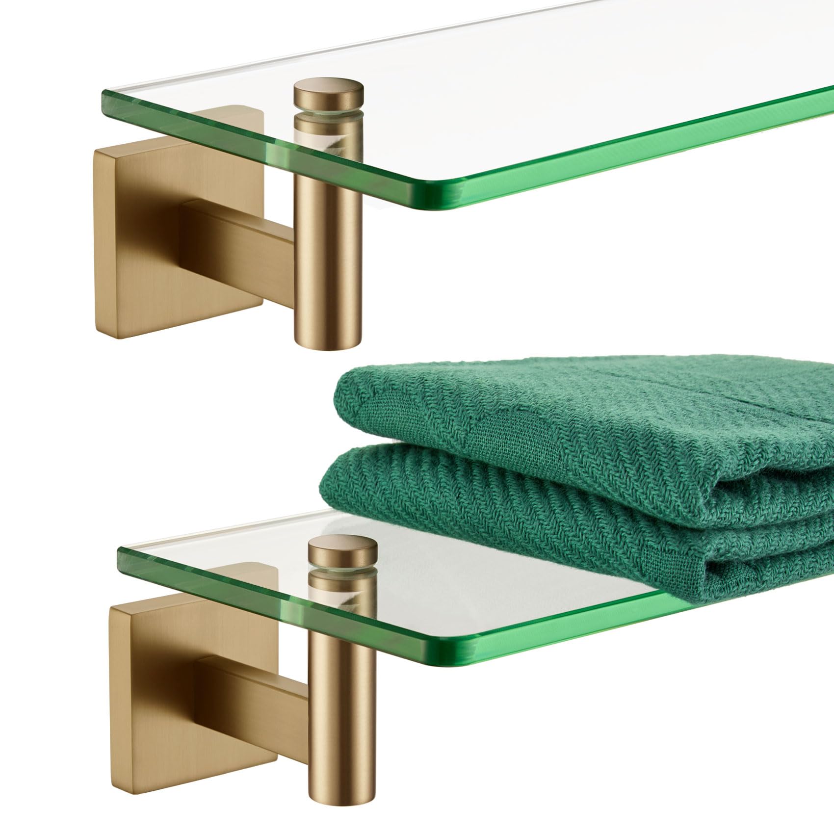 KOKOSIRI Tempered Glass Shelf 20-Inch Champagne Bronze 2 Pack