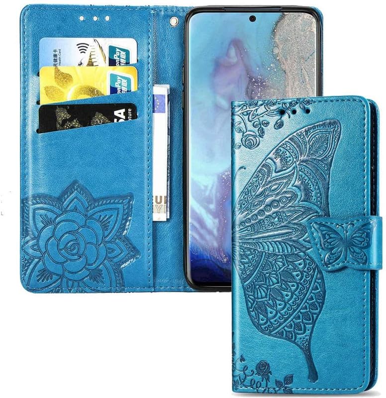 Image of ClickCase Butterfly Series for Redmi Note 15 Pro 5G Leather Embossing Wallet Flip Case Kick Stand Magnetic Closure Flip Cover for Redmi Note 15 Pro 5G (Sky Blue)