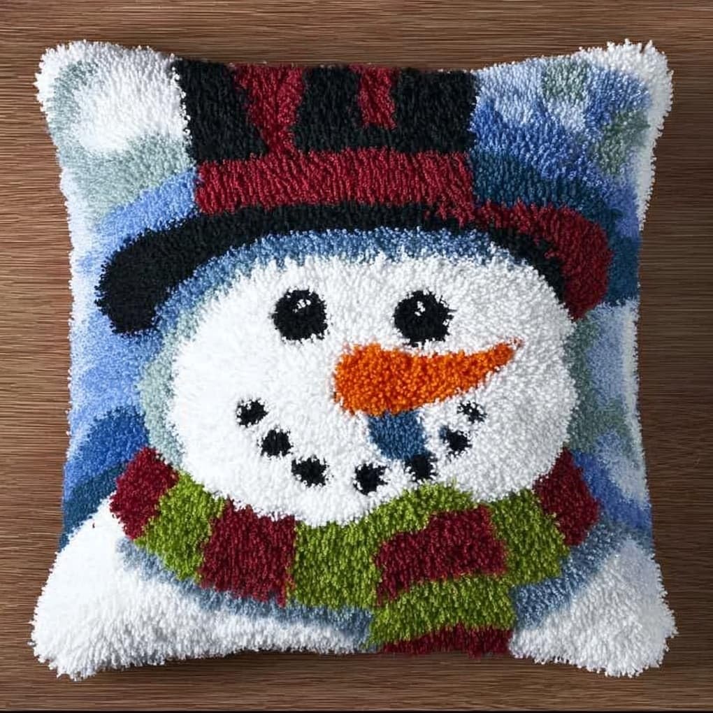 WallustrioaW Latch Hook Kit Cushion,Cute Snowman