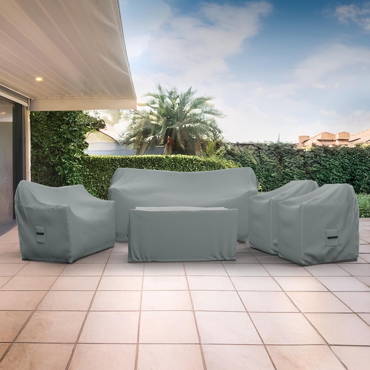 Covers & all Patio Furniture Cover Set, 5 Piece Outdoor Furniture, Water-Repellent, UV & Weather Resistant Covers for Sofa, Loveseat, Chairs & Table with Elastic and Padded Handles