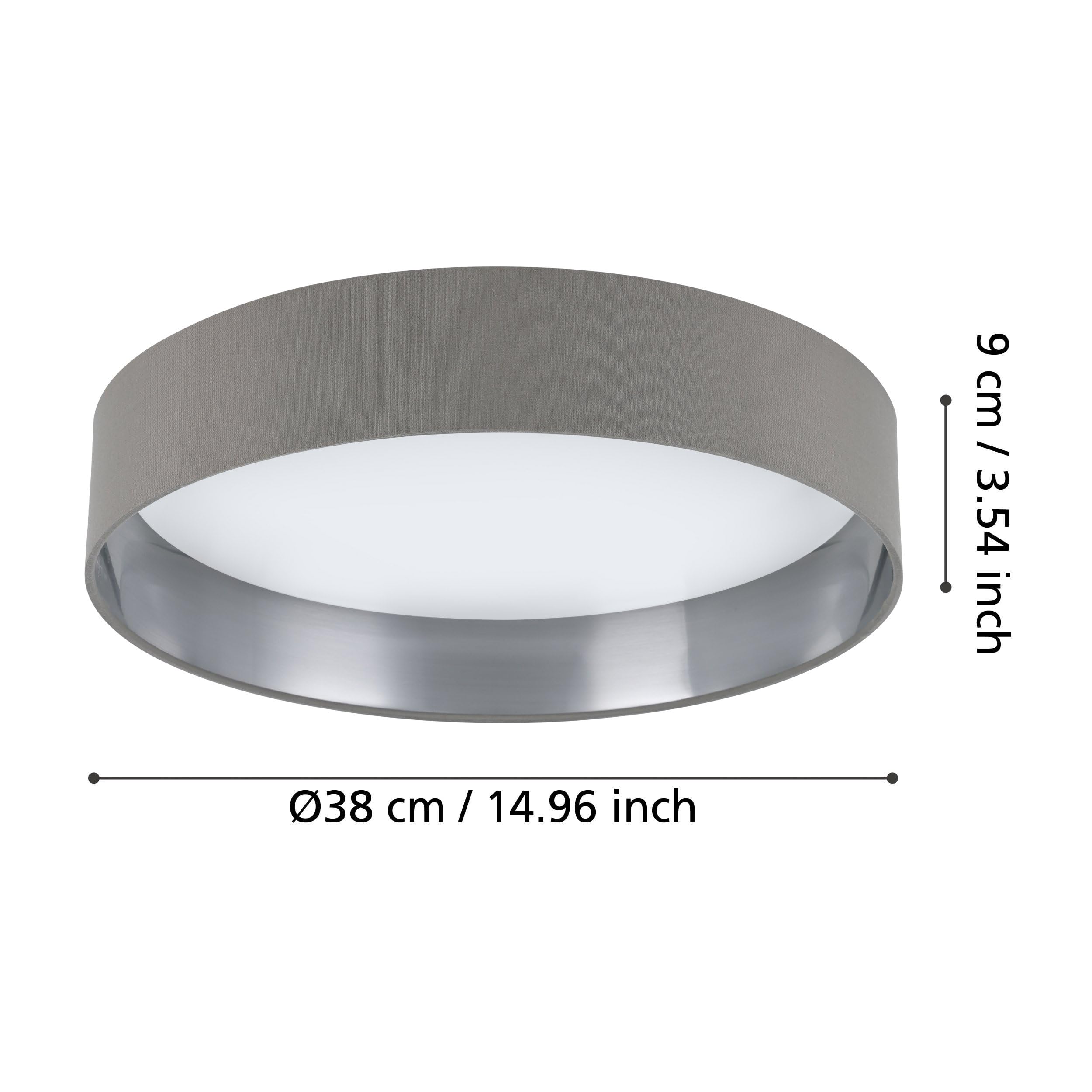 Eglo LED lámpara de techo Maserlo 2, luminaria de techo textil, luz | de techo de salón de tela en plata y gris, plástico en blanco, blanco cálido, Ø 38 cm