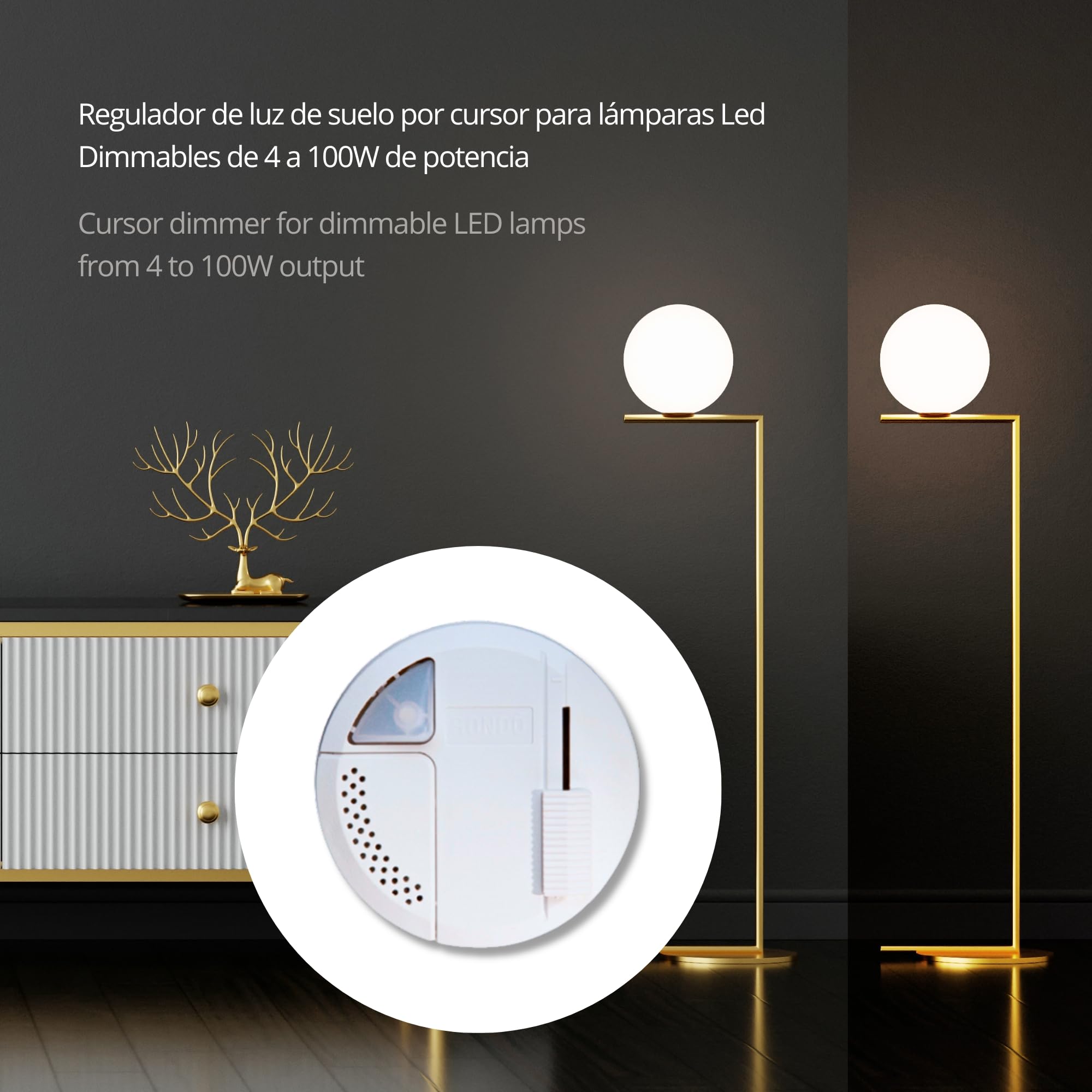 Interruptor Regulador de luz para lámpara de pie | Luz Regulable lampara 4-100W | Dimmer para lámparas de suelo | Atenuador de Intensidad para Luces LED | Fabricado en Italia | Color Blanco