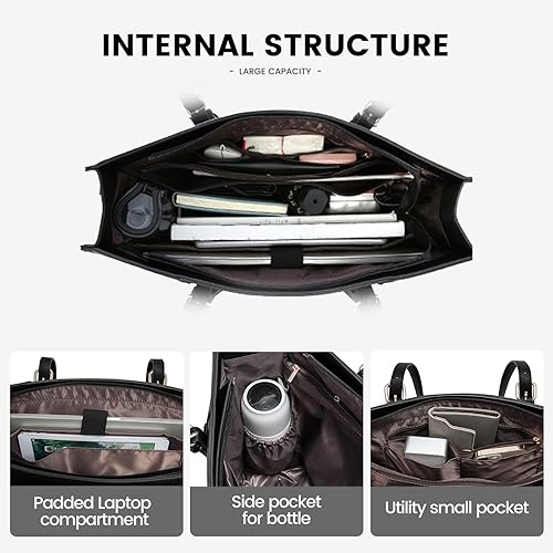 Miniatura 4 de Bolsa para laptop para mujer de 15.6 pulgadas, impermeable, bolsa de trabajo con puerto de carga USB, de piel sintética, bolsa de hombro de gran