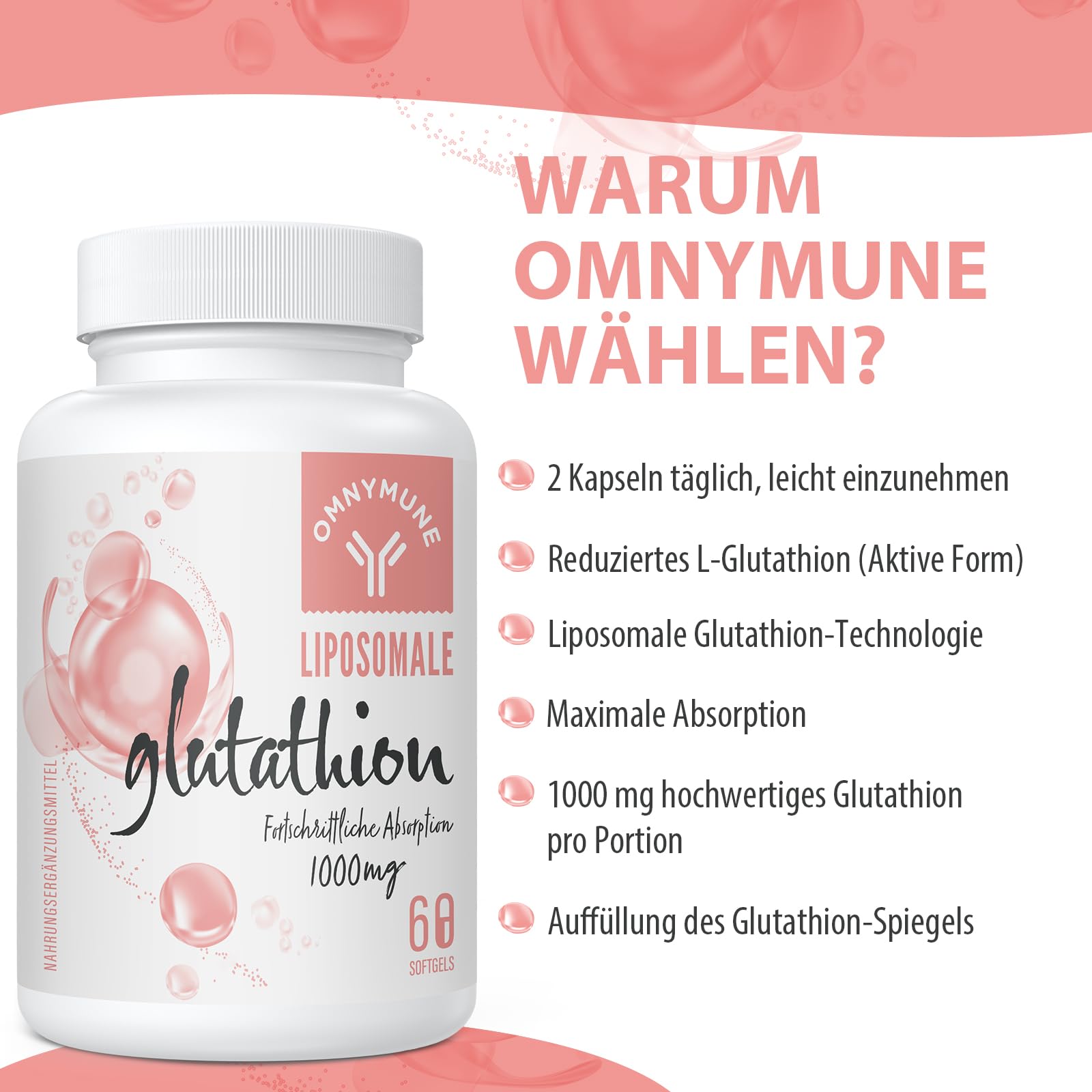 liposomales glutathion kaufen Liposomales Glutathion 1000 mg pro Portion – Reduziertes L-Glutathion mit  Vitamin C & Hyaluronsäure, Glutenfrei, Gentechnikfrei, 60 Kapseln :