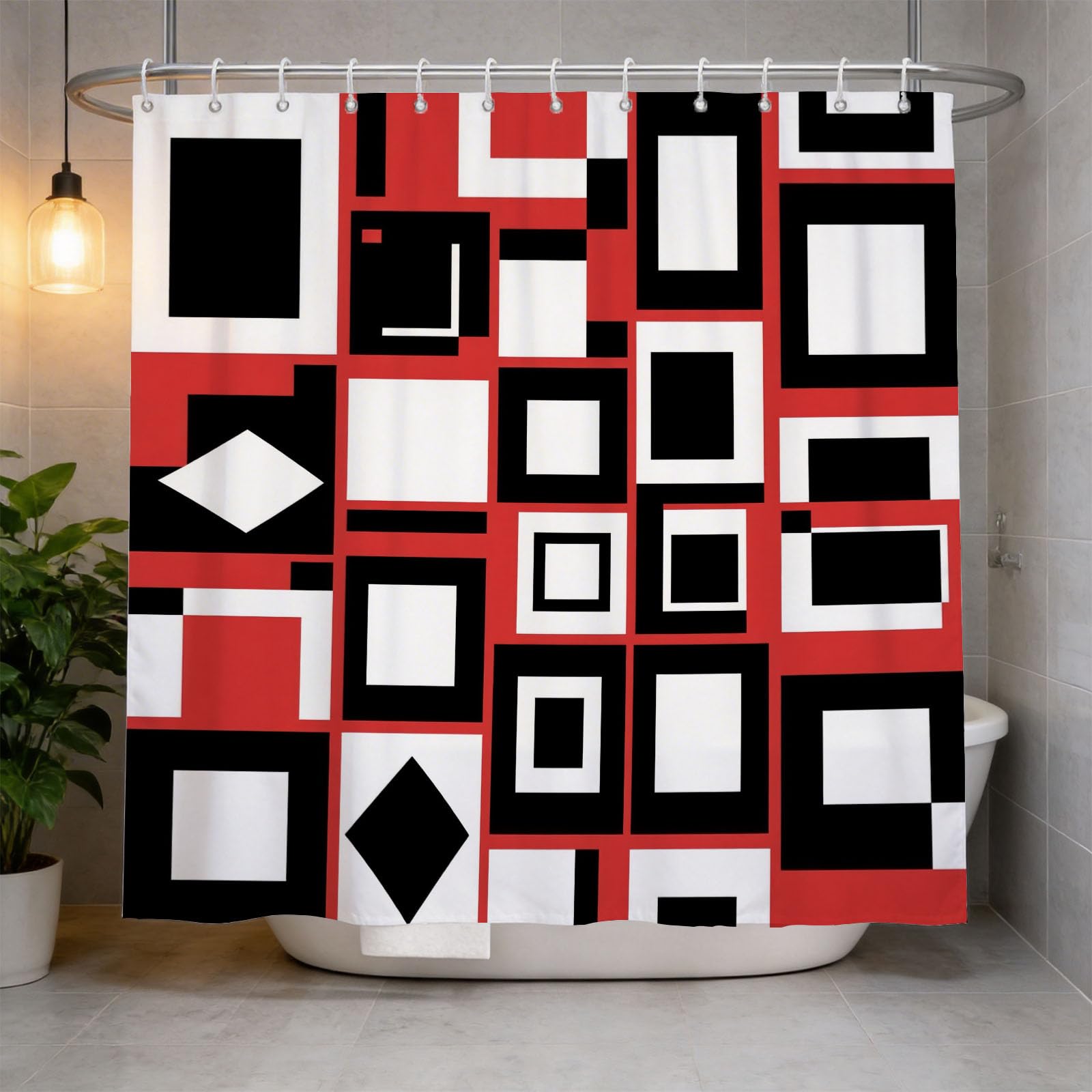 Hongduo 3D Geometric Lattice Printed Shower Curtain for Stalls Bathtubs Geometry Structure Bathroom Decor Shower Curtain Set Polyester Fabric Waterproof 180x180cm/71X71 Inch with Hooks