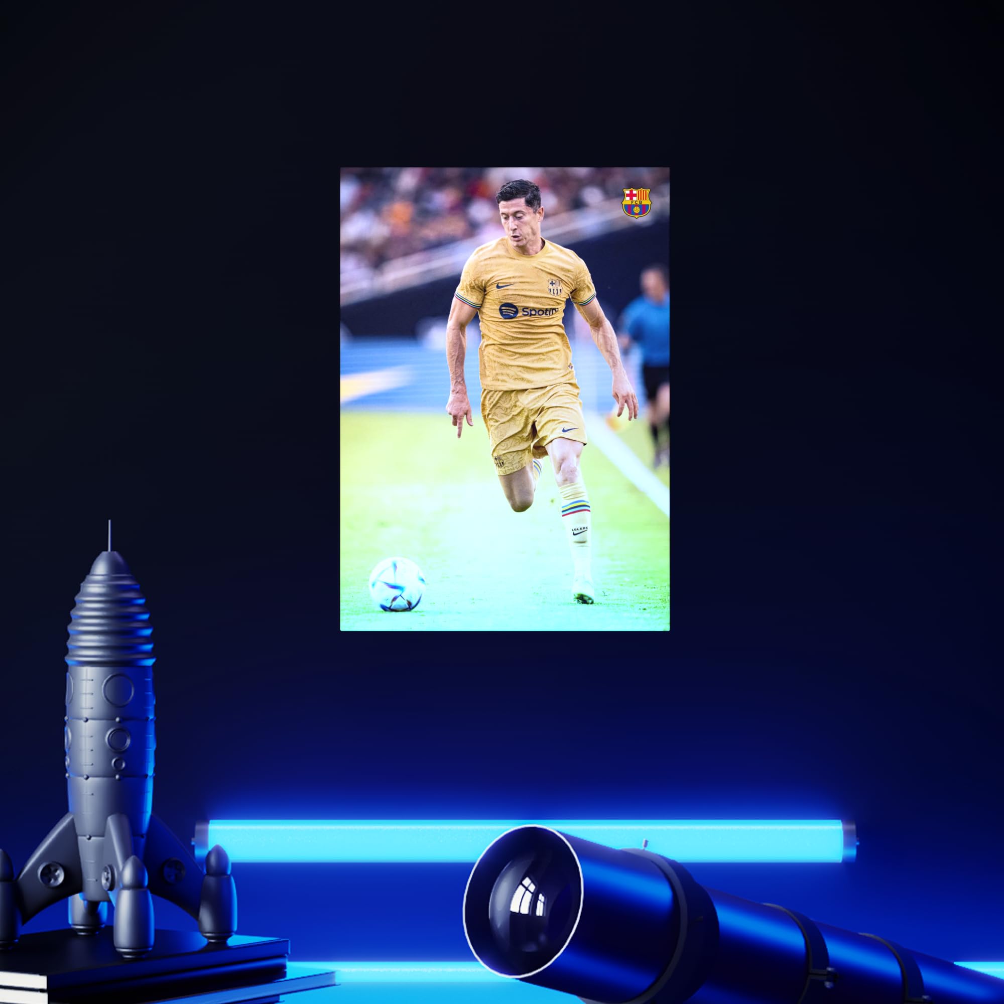 Displate - Poster in metallo – montaggio magnetico – FC Barcelona – 2023 FCB – Robert Lewandowski – Dimensione M – 32 x 45 cm opaco