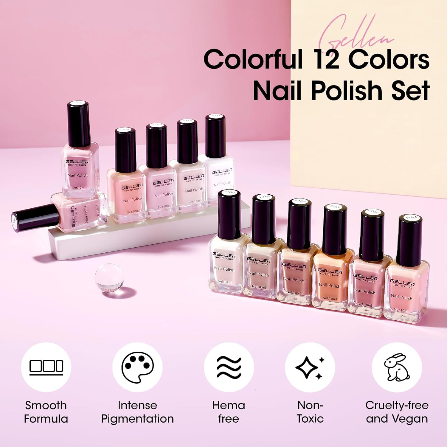 GELLEN French Manicure Nail Polish, Neutral Nude White Regular Nail Polish French Tip Set, Quick Air Dry, 10ml 12-Color Set for Finger Toe Nails Salon Home, Non UV Gel, HEMA Free, TPO Free, Non-toxic - Image 7