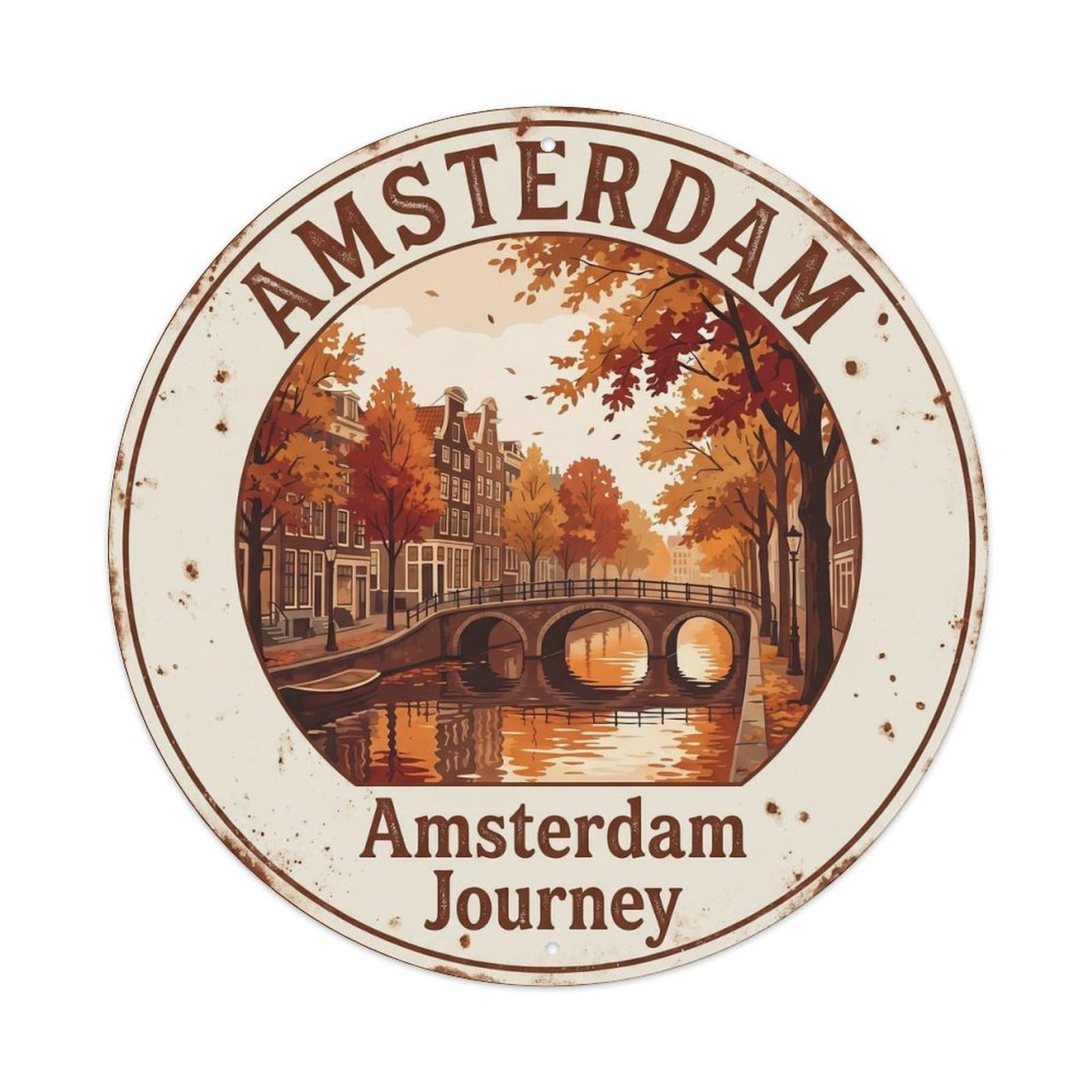 Vintage Travel Netherlands Autumn Canal Metal Tin Sign Plaque