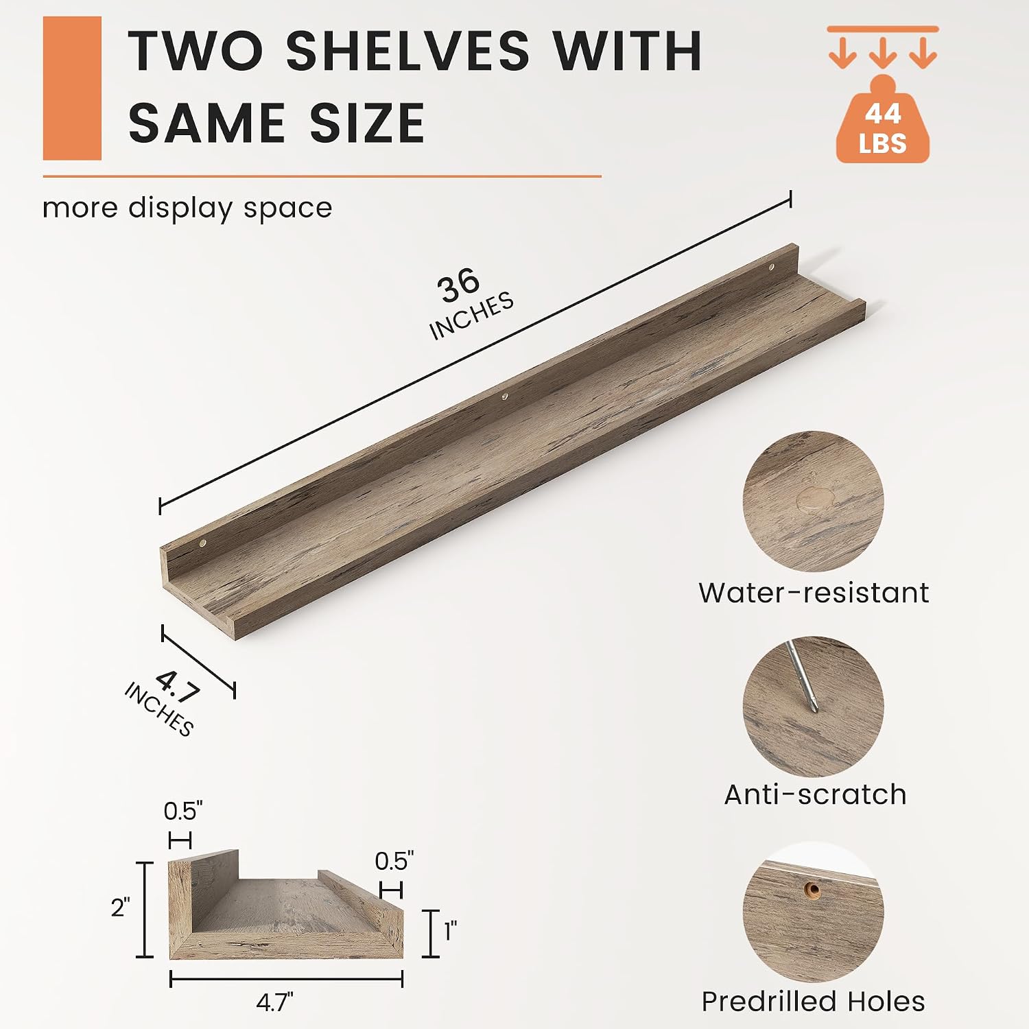FLYJOE Picture Ledge Shelf, Floating Shelves for Wall, 36" W Set of 2, Grey image 3