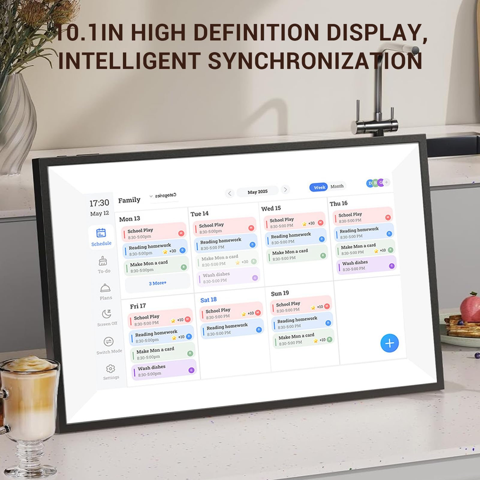 Goshyda 10.1in Wallplaner Digitaler Kalender -Chore -Diagramm, Intelligentes Touchscreen -Display für Familienpläne, Elektronische WLAN -Fotorahmen, Vertikaler Horizontaler Schalter