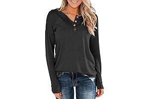 Women's Long Sleeve Henley Shirts with Buttons Down
