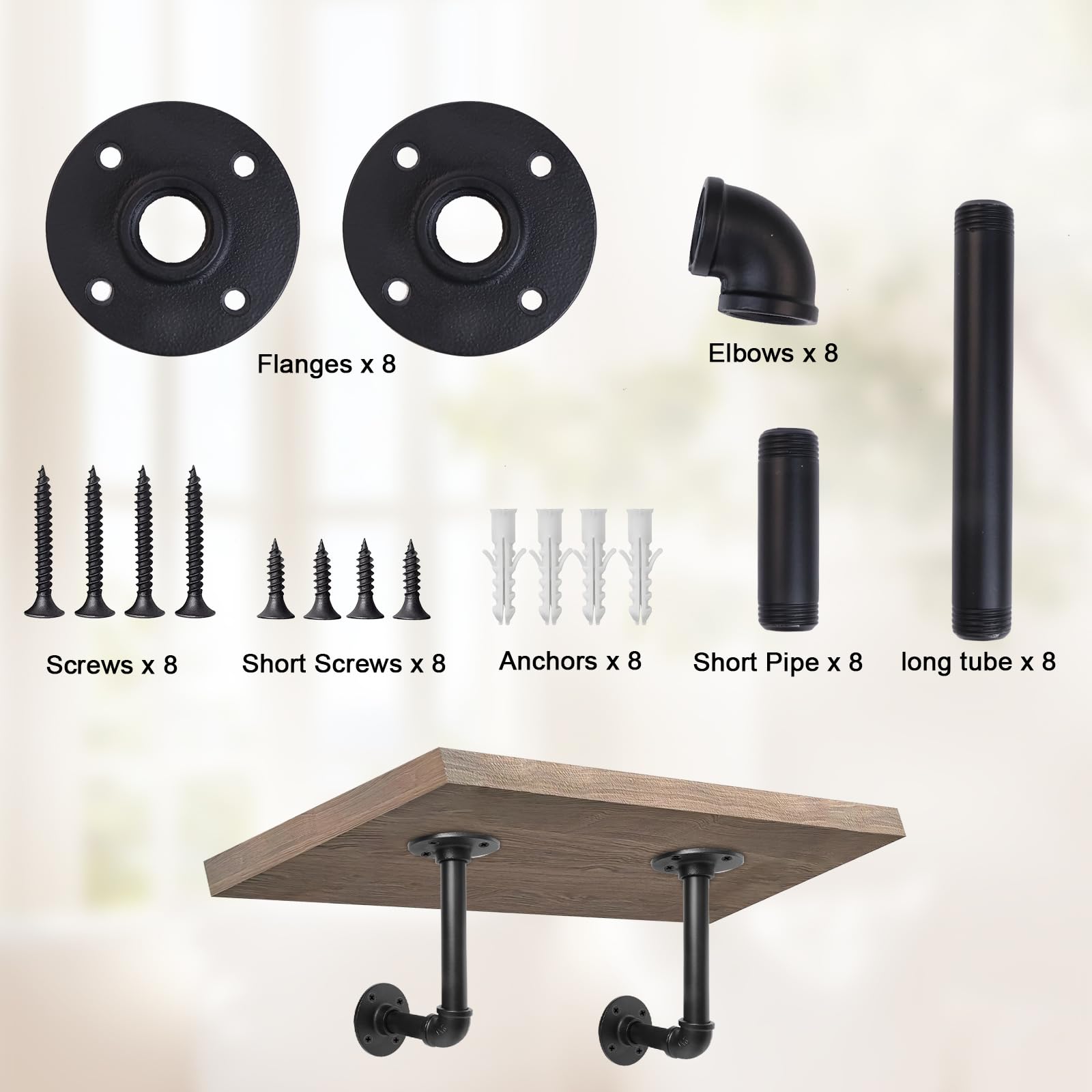 Storystore Industrielle Rohr-Regalhalterungen, Eisen, L-förmige Regalhalterungen für 17,8–35,6 cm große Bretter, robuste Metallregalhalterung, schwarze DIY-Rohrregale (16,5 x 8,9 cm)