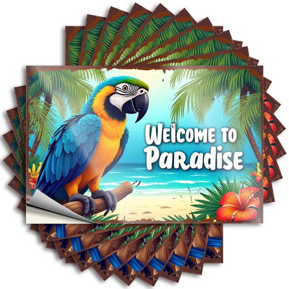 Dorm Room Accessories, Decals Dart Bottle Parrot On Branch with Tropical Paradise Background | Fall Waterproof Vinyl Stickers(12X18CM)