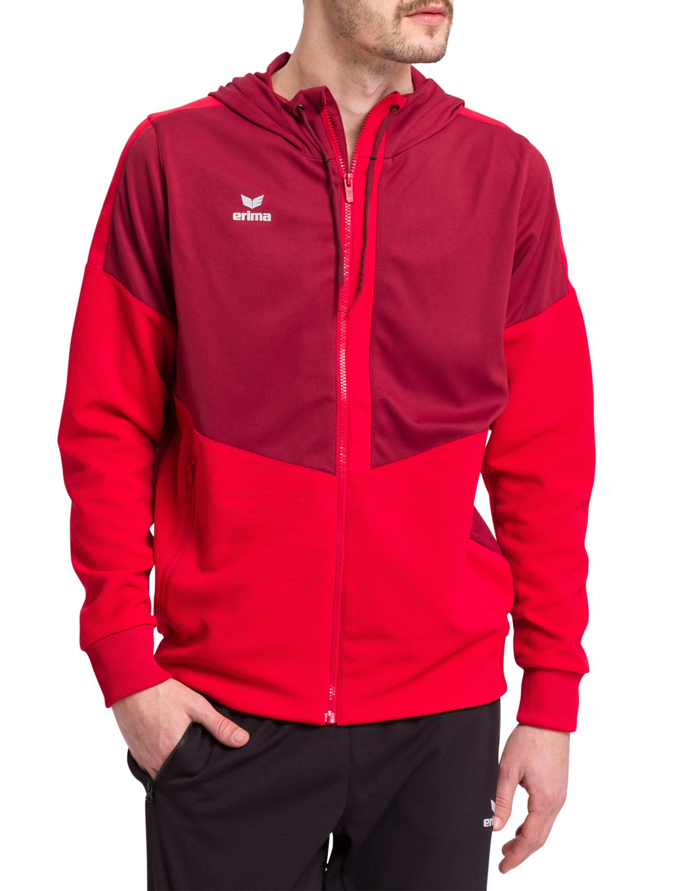 Erima Squad Training Jacket with Hood - Bordeaux/Red, Large
