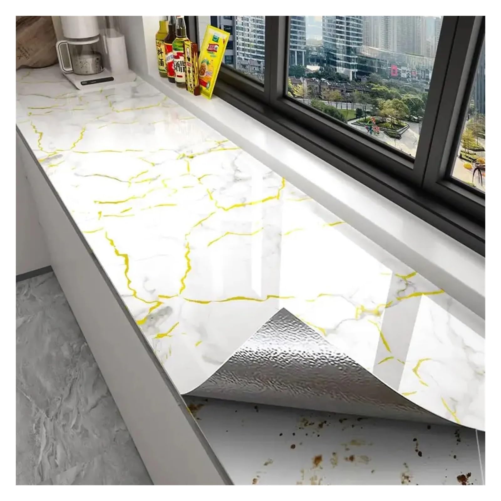 Kitchen Wallpaper 60cm Marble Wallpaper – Self-Adhesive, Waterproof, Oil-Proof Vinyl for Kitchen Countertops, Cabinets & Stove Backsplash