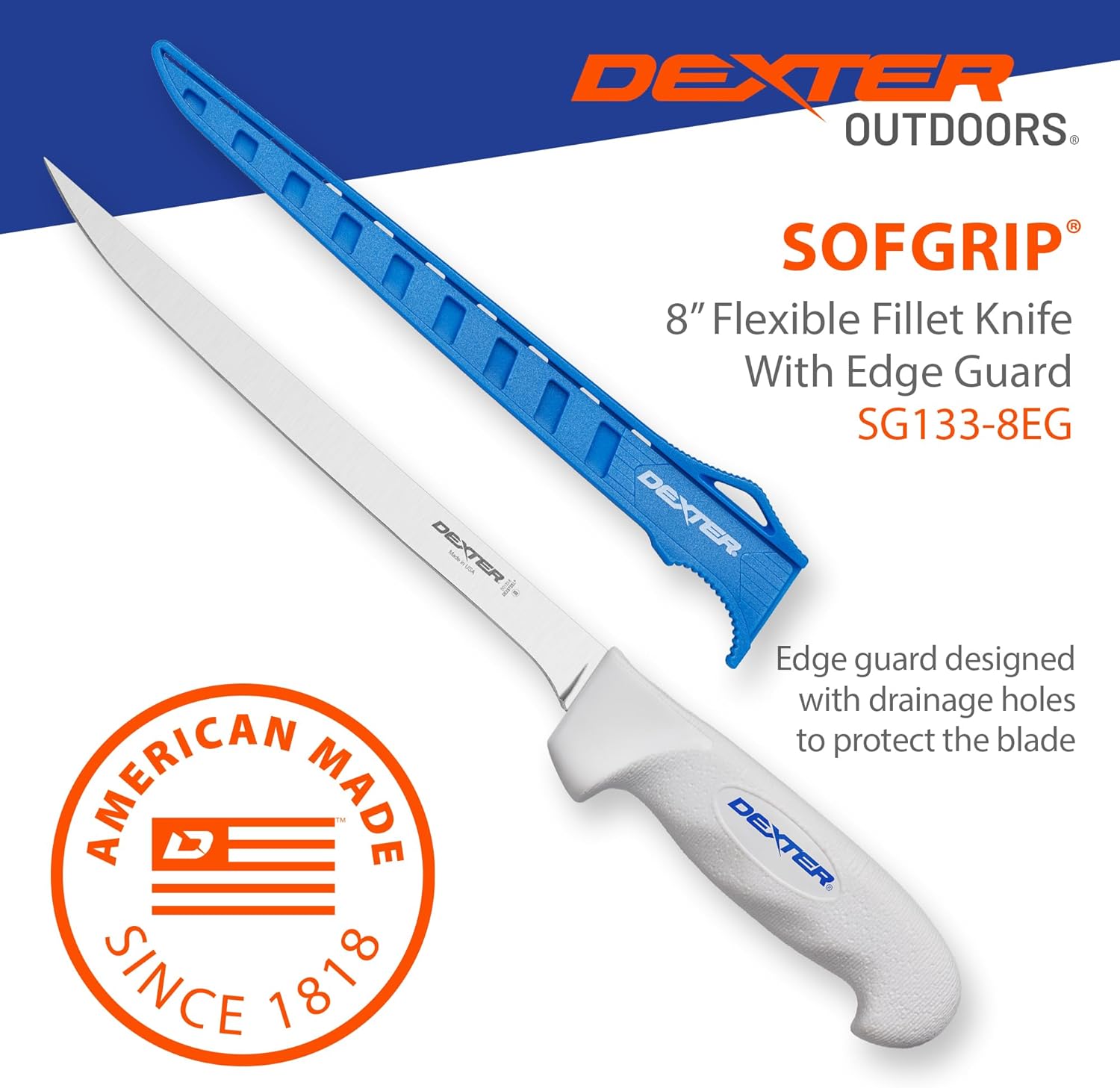 Dexter Outdoors 8" SOFGRIP Flexible Fillet Knife | Includes Edge Guard