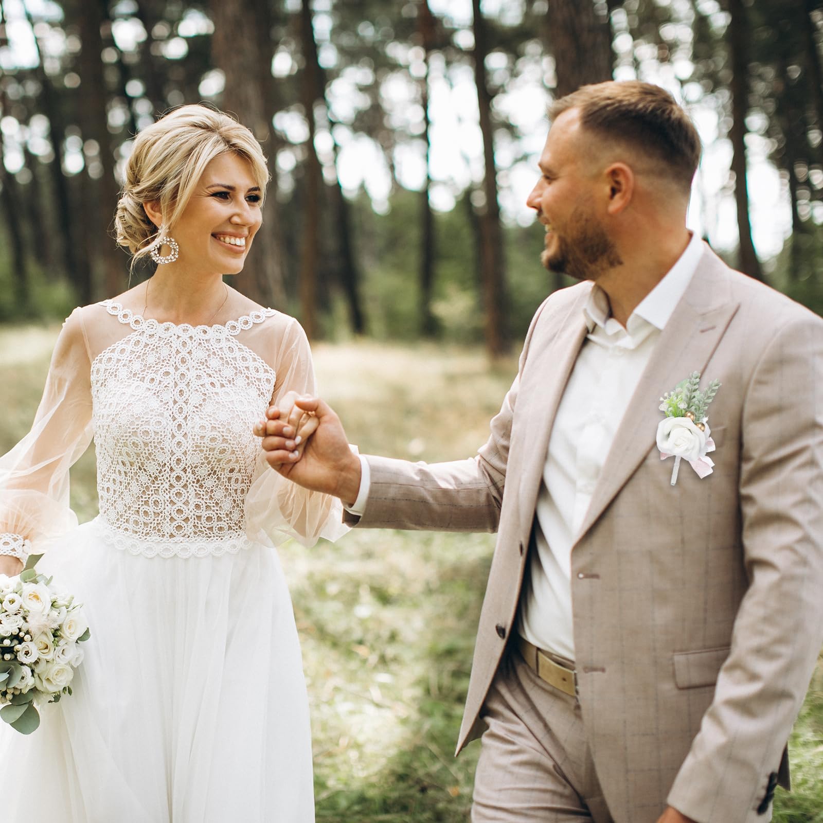 QUARKZMAN 10Stück Champagner Für Herren Mit Boutonnières Nadeln Schaumrose | Künstliche Blumen Buttonholes Ansteckblumen, Für Hochzeit Braut Bräutigam Zeremonie Jubiläum Formelle, Boutonnières