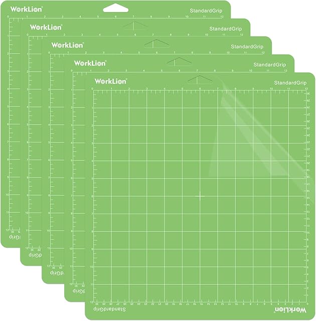 WORKLION Cutting Mat StandardGrip for Cricut: (12x12 Inch, 5 Mats) Cricut Explore One/Air/Air 2/Maker Standard Adhesive Sticky Non-Slip Durable Craft Mat - Replacement Accessories for Cricut