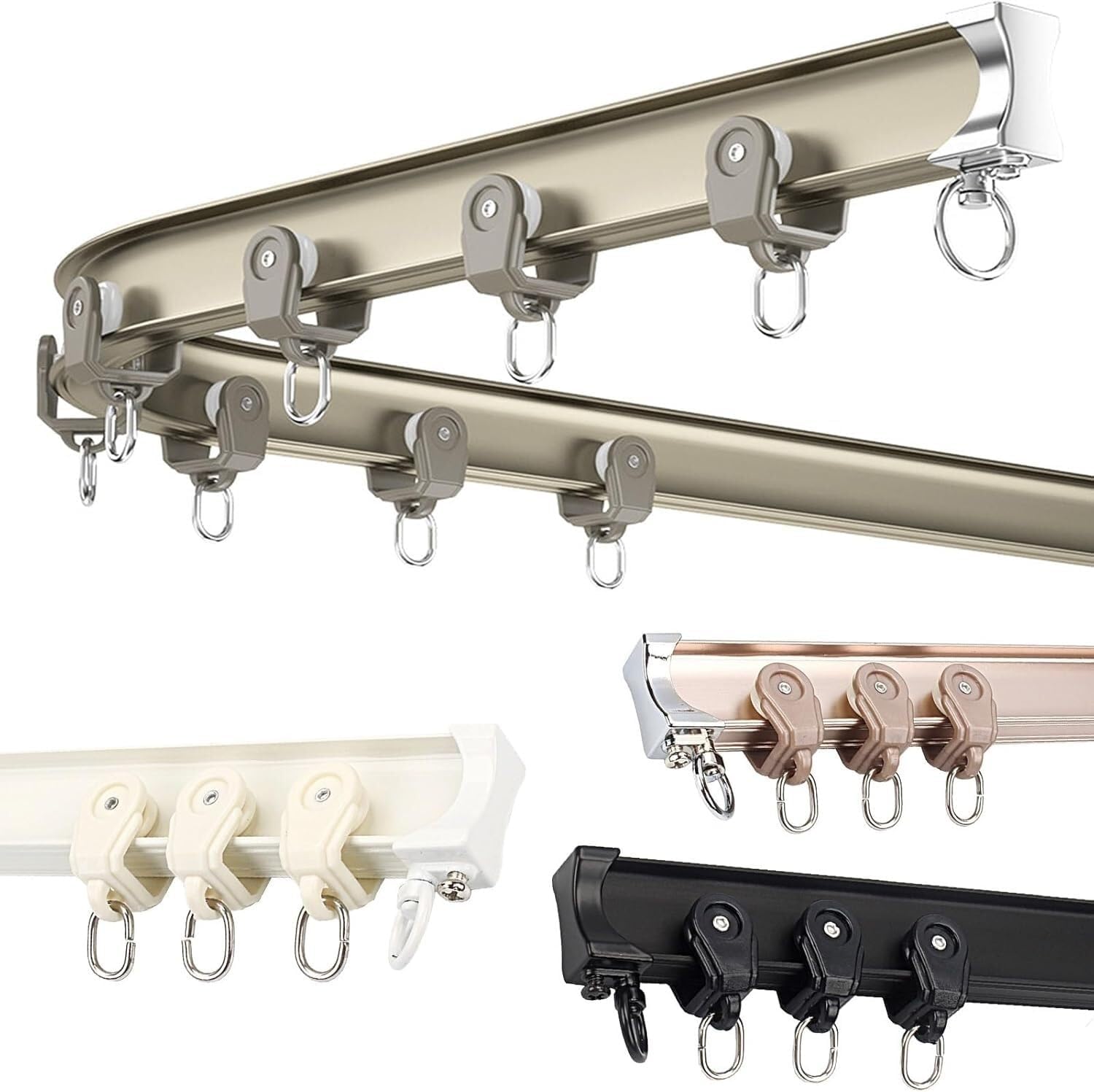 Curved Track Ceiling Installation with Wall Mounted Track and L-Shaped Track with Track Rail Accessories(Champne,2M/7Ft)