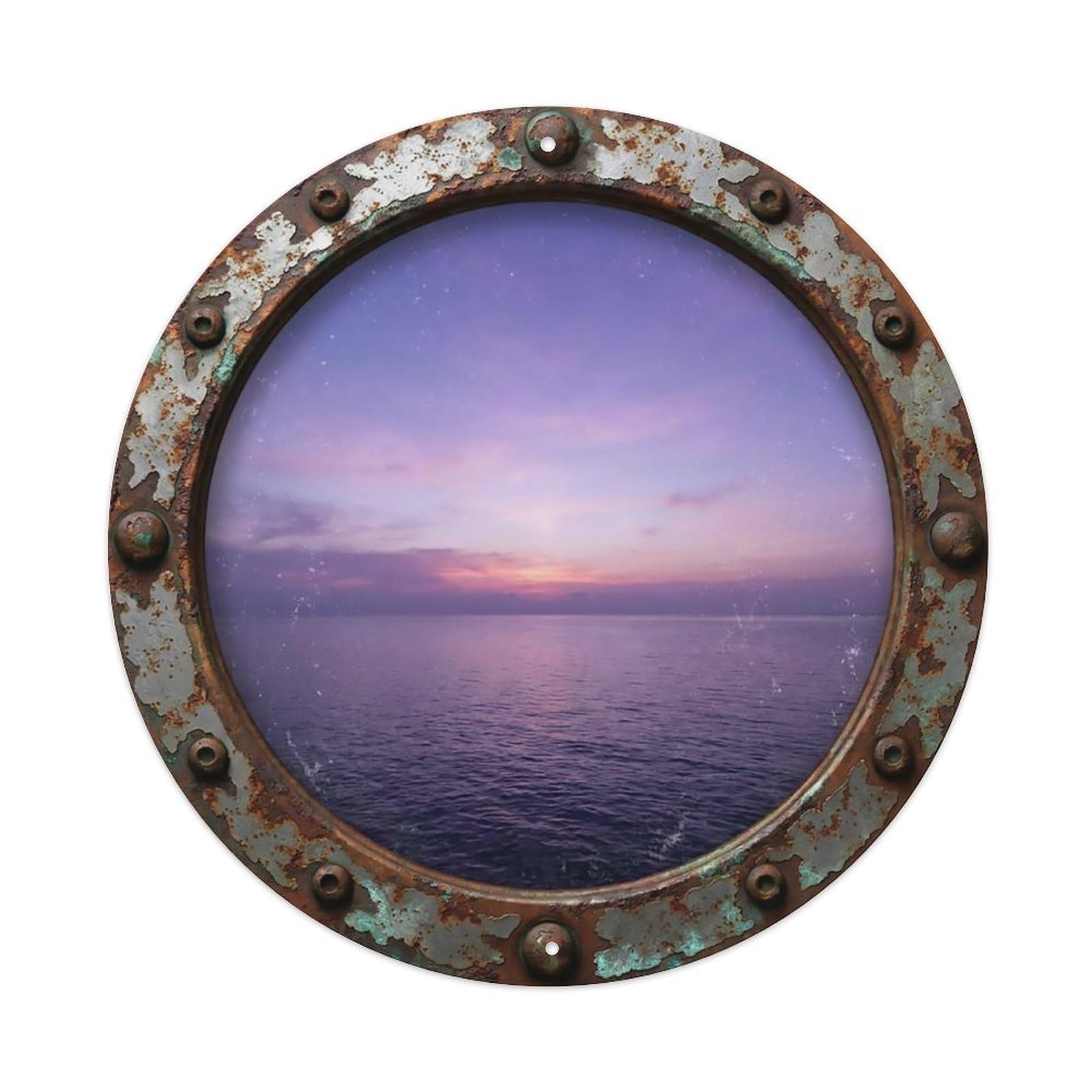 Vintage Porthole Lavender Dawn Nautical Window View Metal Tin Sign