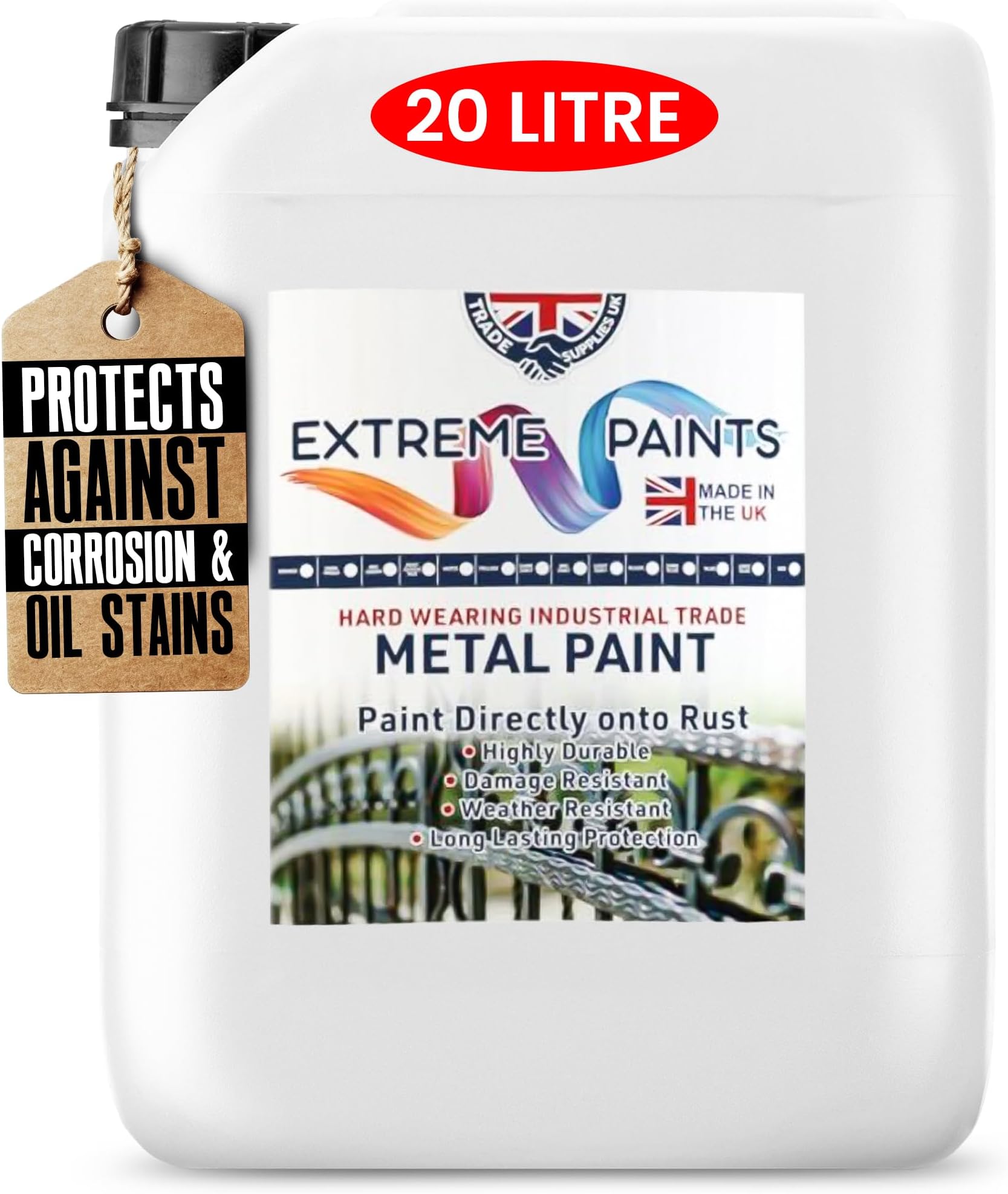 Extreme Metal Paint - Polyurethane-Based Durable Coating for Vehicles, Machinery & Metal Surfaces โ Protects Against Rust & Corrosion - (White, 20L)