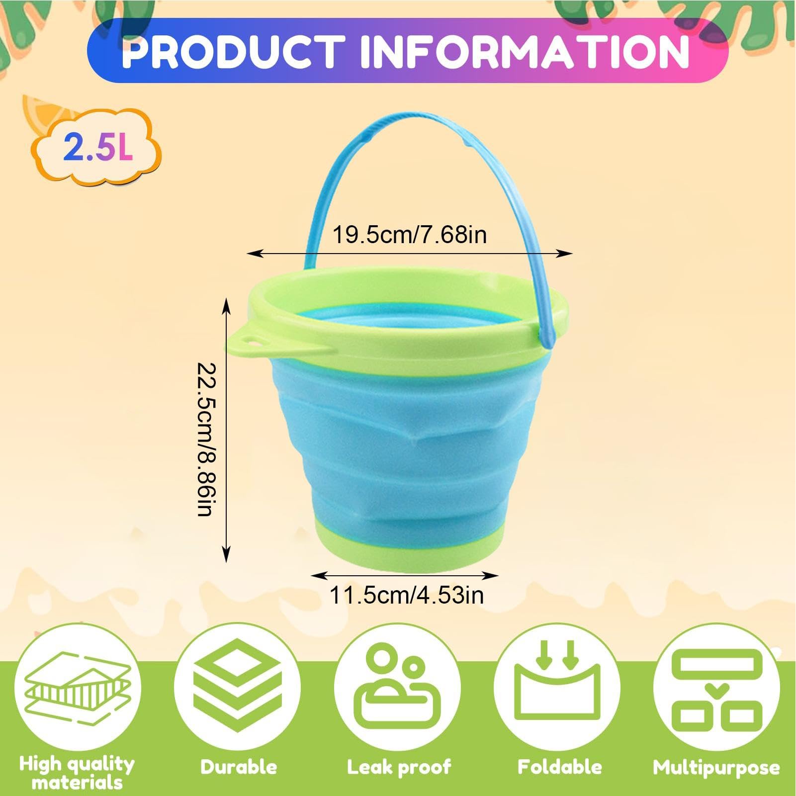 Générique Seau De Plage Pliable, Seau De Plage En Silicone | Jouer Au Jouet De Seau De Plage De Sable,Jouet De Plage Avec Bords Lisses Pour Piscine, Lac, Jardin Et Plage