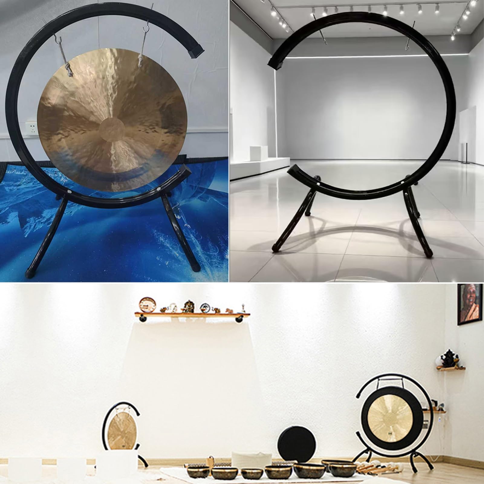 Gong-Ständer für das tägliche Üben, schwarzes Finish, Mehrzweck-Windspiel-Gestell