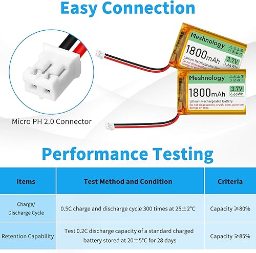 Miniatura 3 de Lipo Battery 103450 - Batería recargable de polímero de litio de 3.7 V de 1800 mAh con conector PH2.0, circuito de protección integrado para