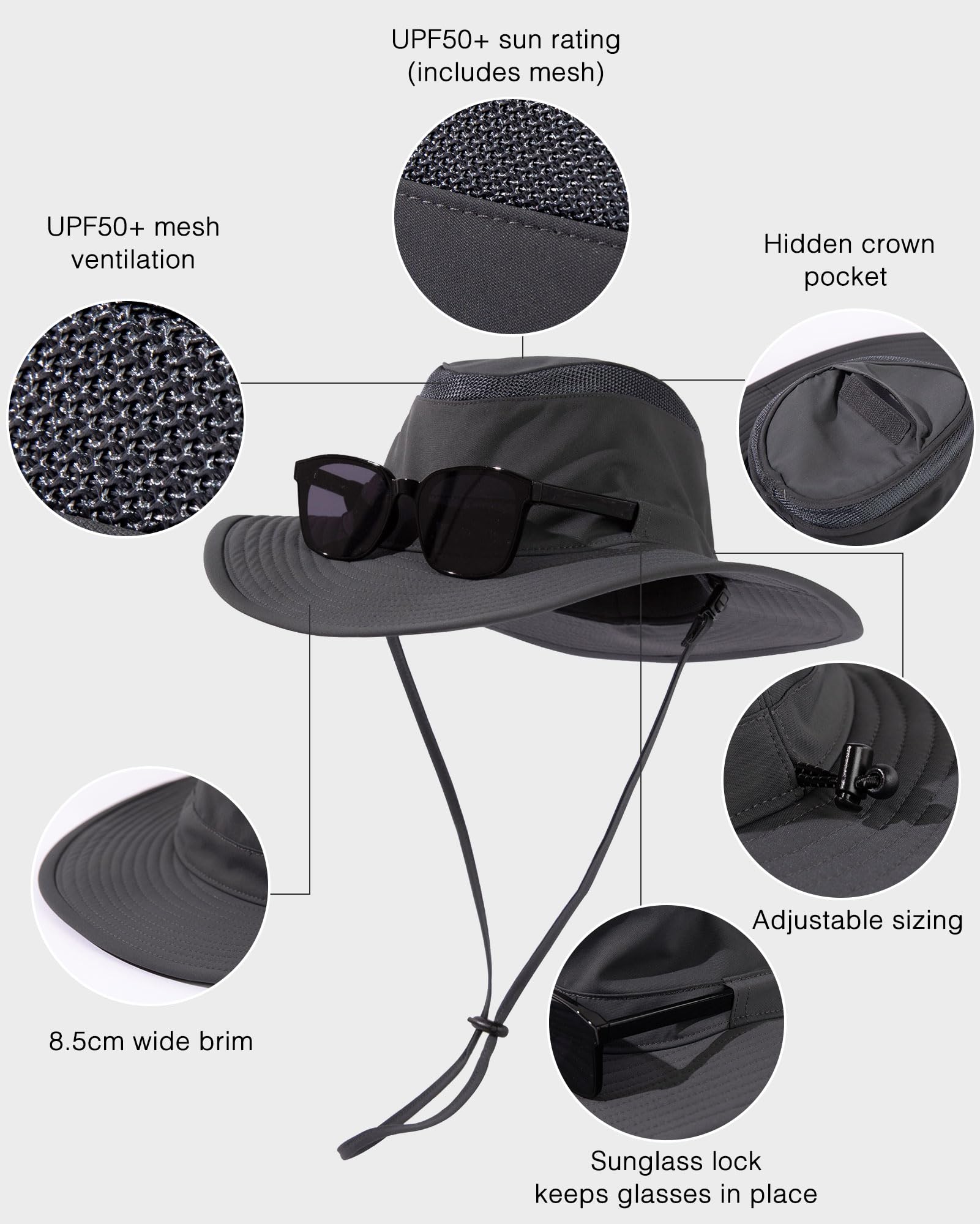 TOP-EX XL/XXL Cappello da sole impermeabile da uomo e donna, a tesa larga, cappello da sole UV per viaggi, pesca, escursionismo, con blocco per occhiali da sole