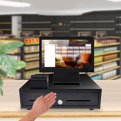 Miniatura 8 de HONEY BEAR Cajón para efectivo de 16 pulgadas, acero de calibre pesado, bandeja de 4 billetes y 8 monedas, apertura manual, apertura manual (estilo