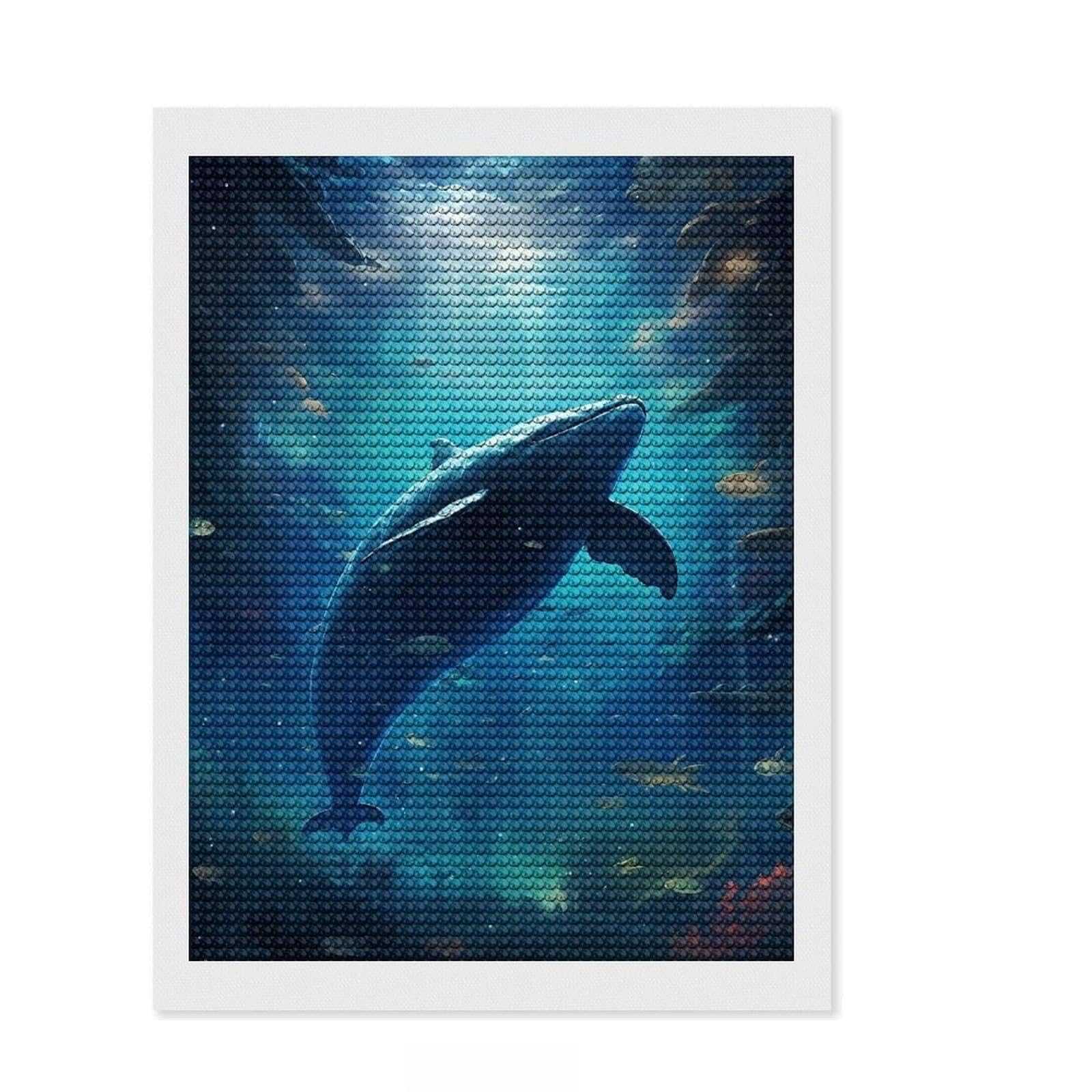 Junmoney Whale in Space Full Drill Diamond Painting Kit 12"x16", Winter Craft, Modern Decor, for Women, Relaxing Handmade Project