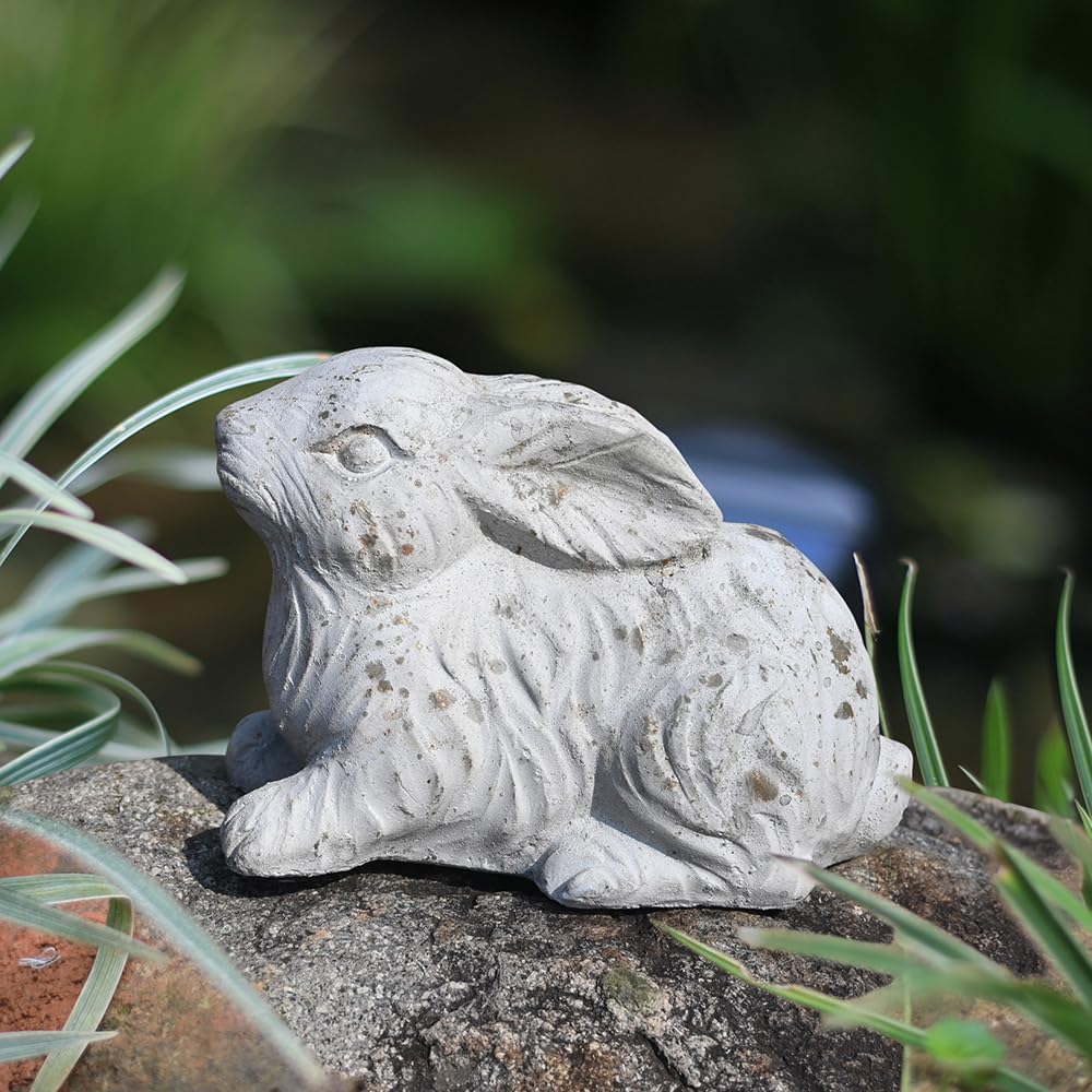 Garden Rabbit Statue Cement Bunny Decor Easter Bunny Figurines for Home Outdoor Garden Statues Cement Sculpture for Yard Patio Lawn Ornament, White