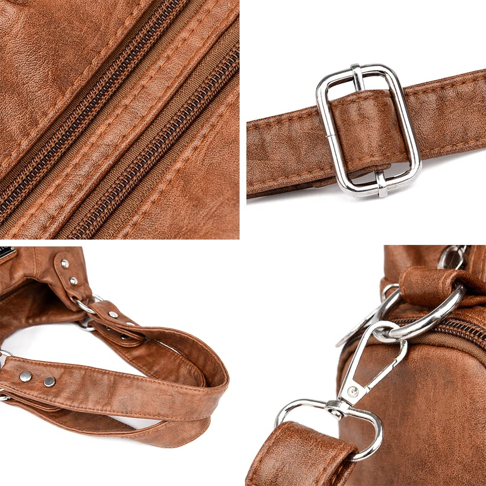 Sac à Main portés Main avec bandoulière Sac Hobo Vintage Sacs à Main portés épaule pour Femme en Cuir PU Sacoche Rétro Sac a Main élégant Sac bandoulière pour Dames Mère Brun