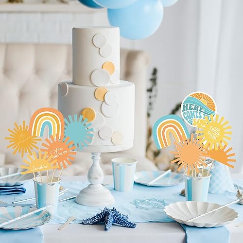 Miniatura 6 de 30 piezas Here Comes The Son - Centro de mesa para decoración de mesa, retro, hippie, bohemio, accesorios de fotos, palos apagados, sol, arco iris,