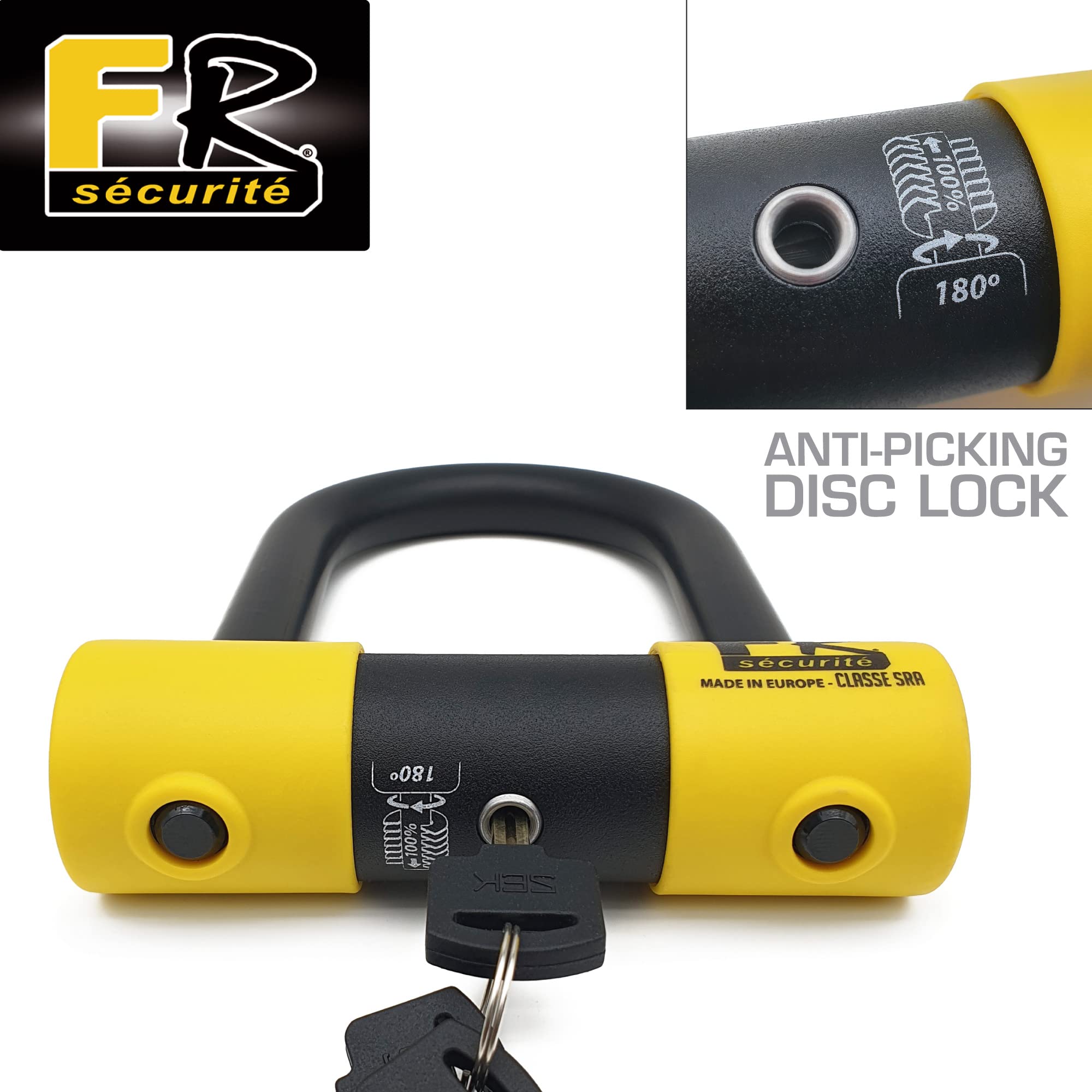 FR SÉCURITÉ FR85120 Antivol Moto Homologué SRA, Haute Sécurité, U Ø18 en Acier Cémenté, Double Verrouillage avec Serrure Anti-Crochetage, Antivol Vélo U Robuste, Scooter et Vélo Électrique 85x120mm