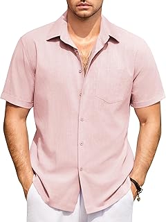 Camisas Hombre Manga Corta Camisas de Verano Camisas de Playa Algodón Camisa Camisas Casuales Camisa con Bolsillo Camisa de Vestir Ajuste Regular