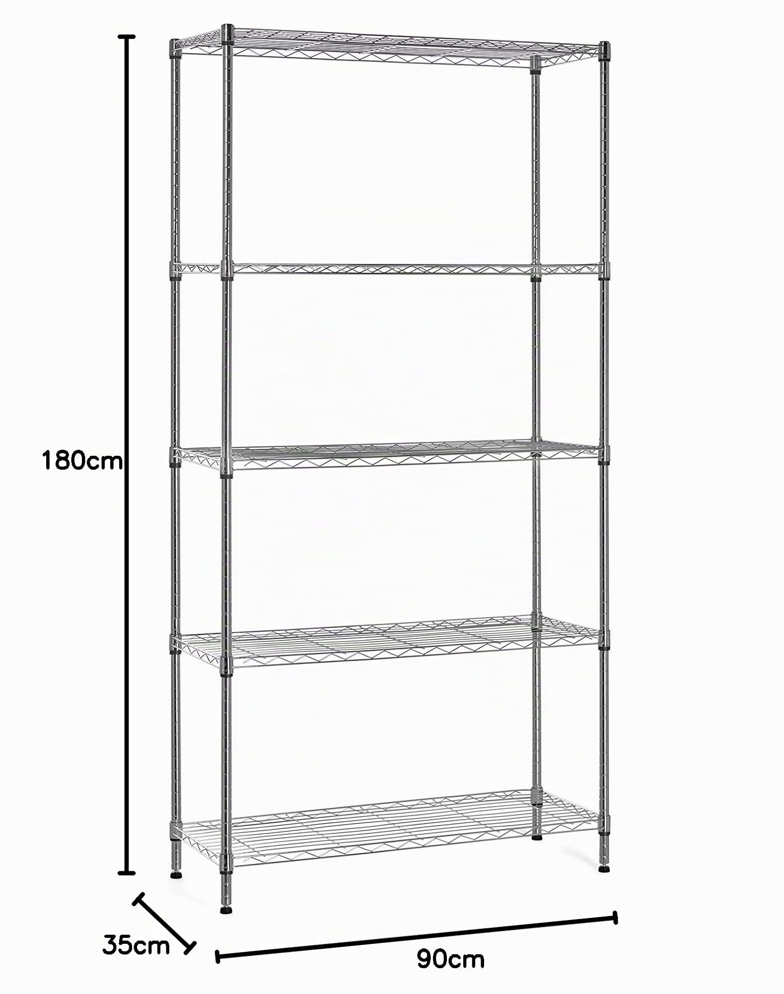 KITHOME - Estantería Metálica Decorativa de Acero Cromado y 5 Baldas, 180x90x35cm