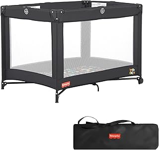 Fisher-Price Play All Day Portable Playard, ASTM Certified, Ideal for Babies & Toddler, One-Hand Fold, Breathable Mesh, Travel Playard with Carry Bag, Easy to Clean - Black